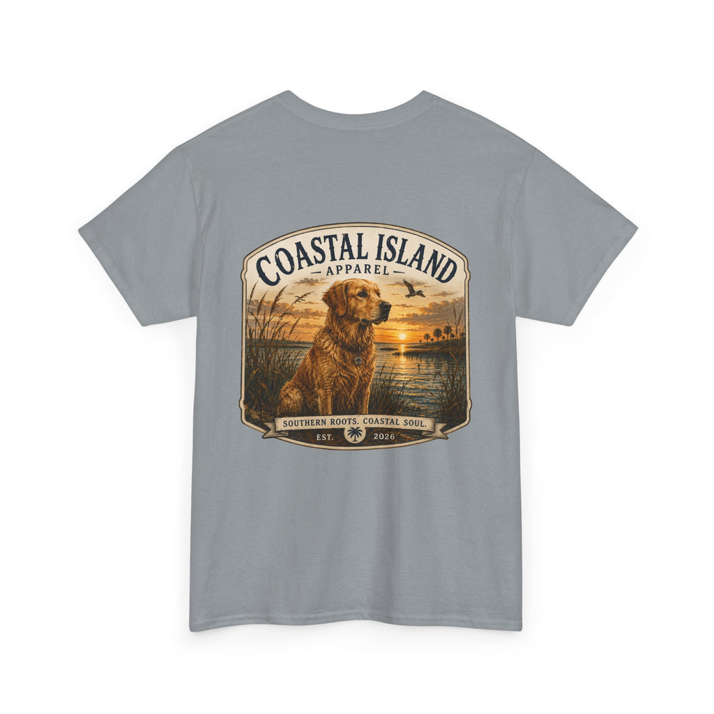 Coastal Island Retriever Logo Tee | Dog Sunset Beach Shirt