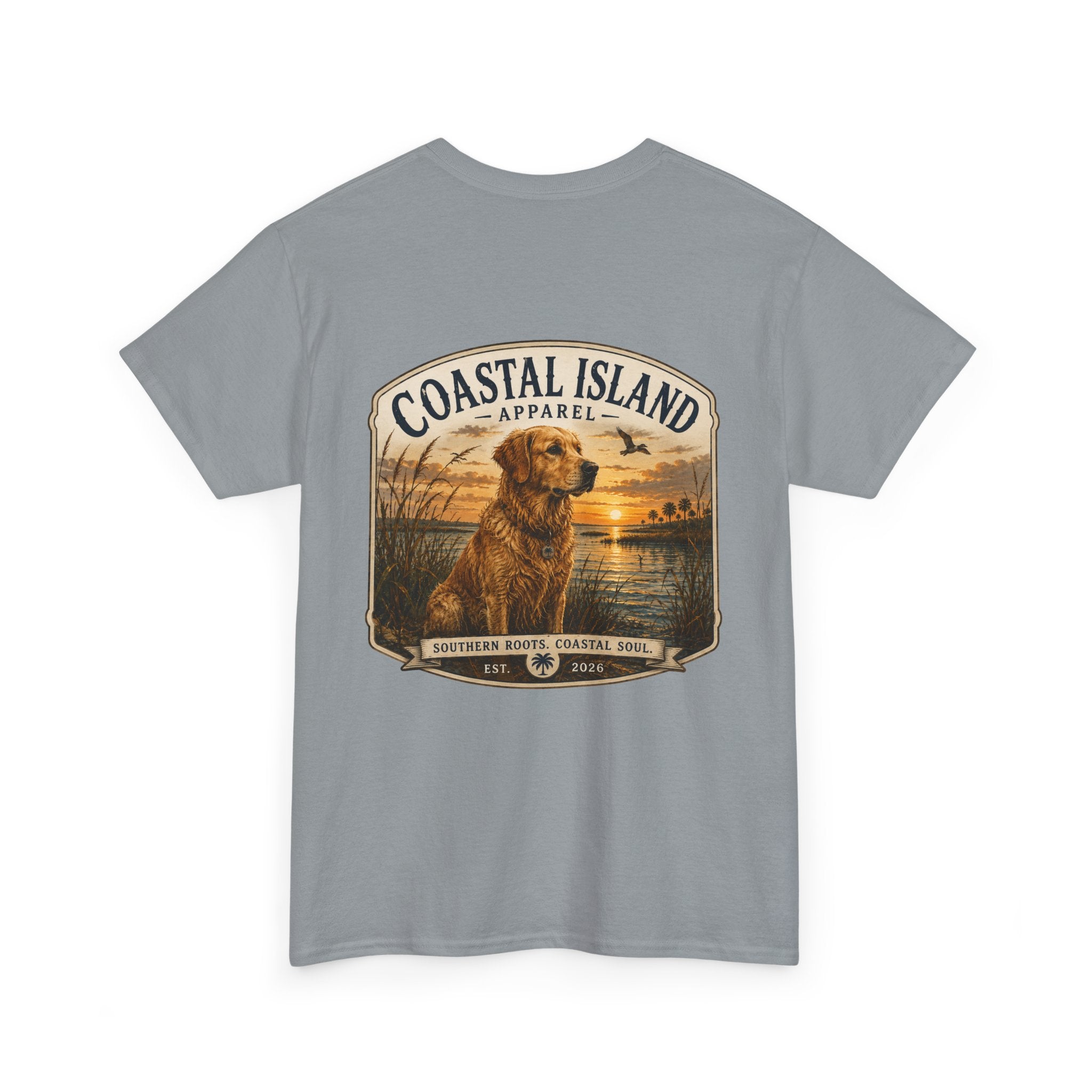Coastal Island Retriever Logo Tee | Dog Sunset Beach Shirt