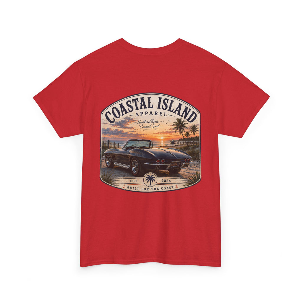 Coastal Island Vintage Car Sunset T-Shirt | Beach Palm Graphic Tee