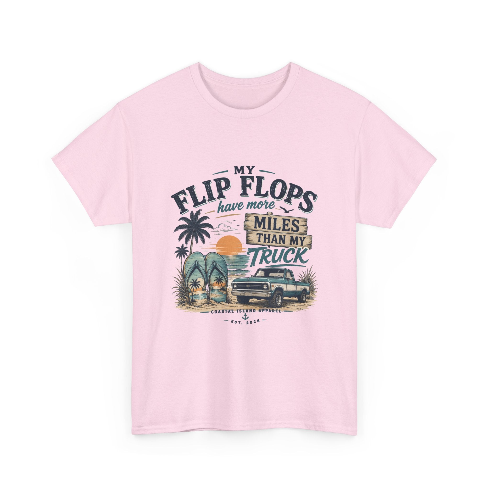 Flip Flops Have More Miles Than My Truck Graphic Tee — Beach Vintage Truck T-Shirt