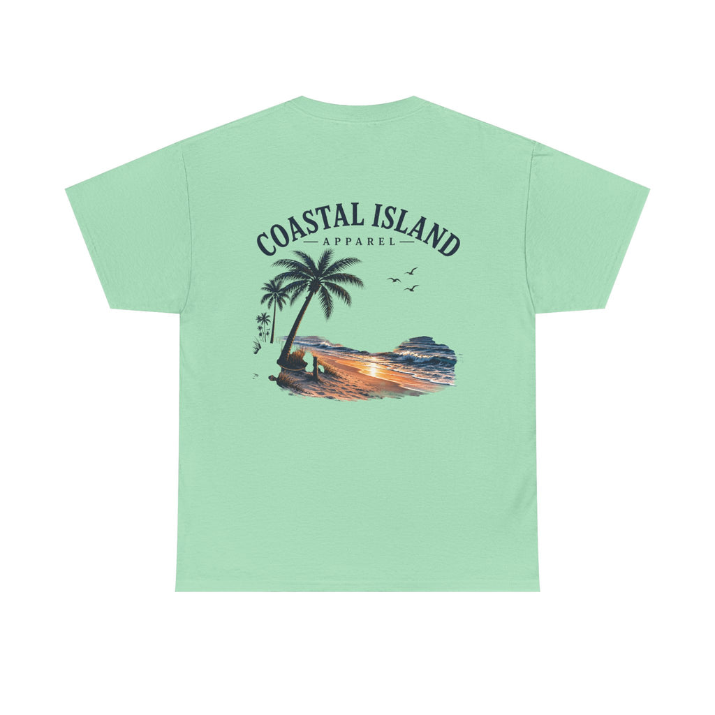 Coastal Island Sunset Beach T-Shirt | Palm Tree Ocean Graphic Tee