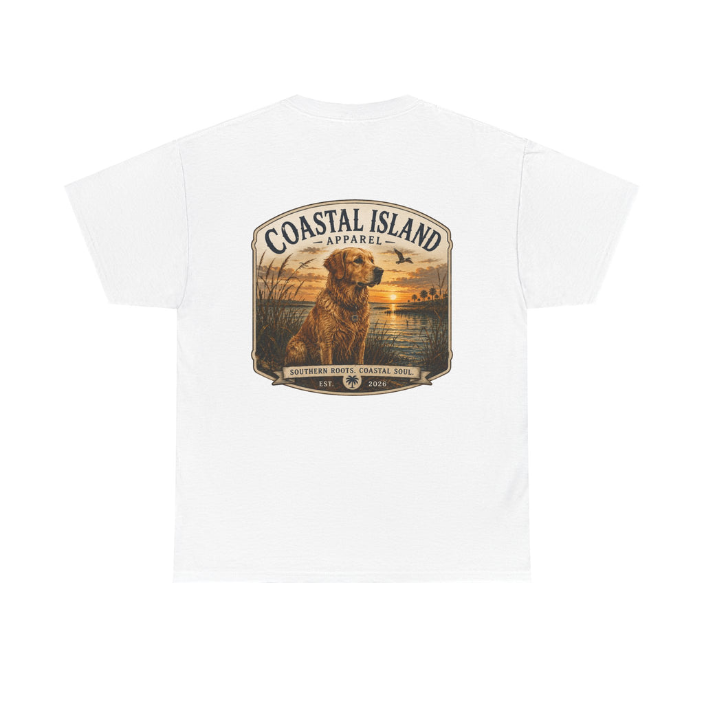 Coastal Island Retriever Logo Tee | Dog Sunset Beach Shirt