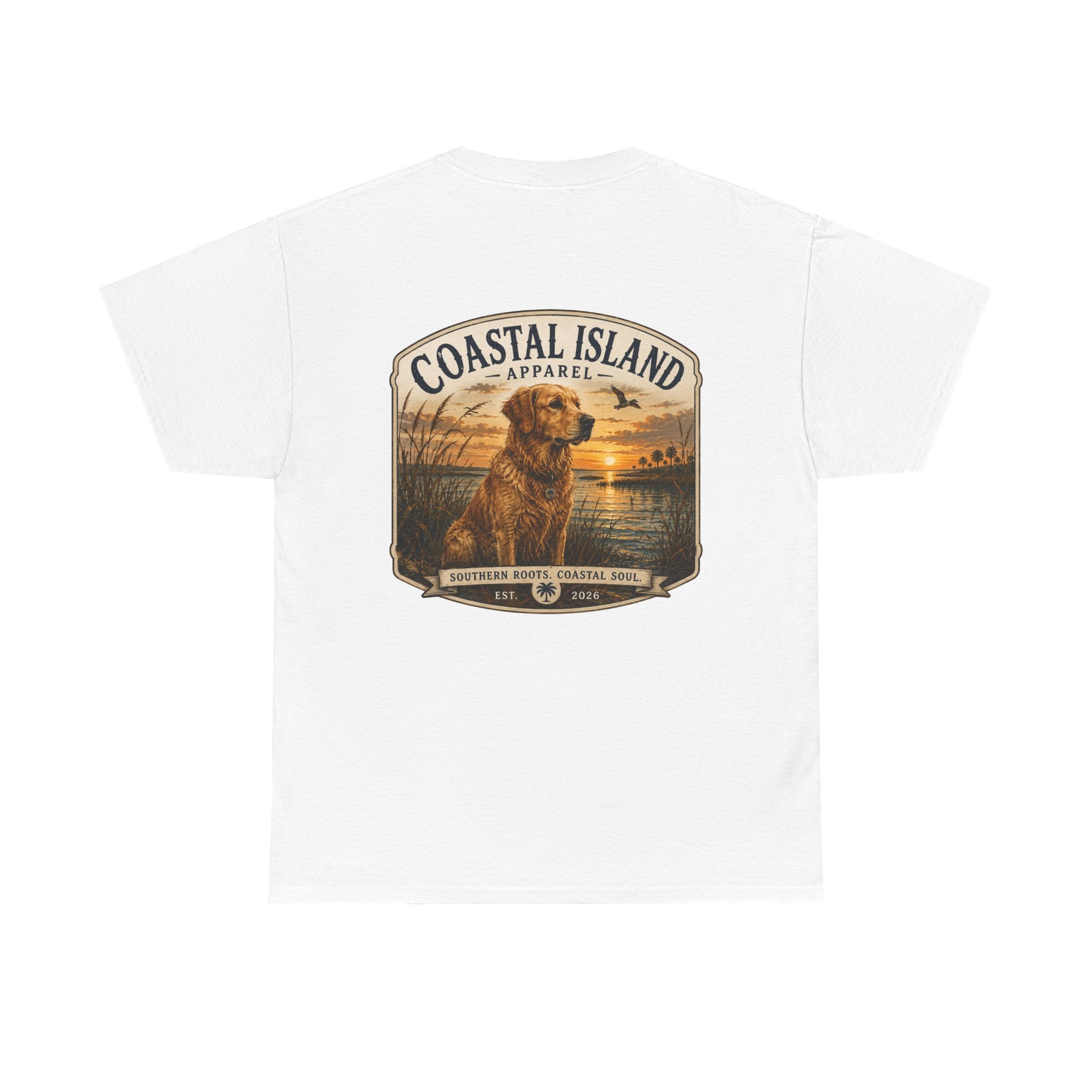 Coastal Island Retriever Logo Tee | Dog Sunset Beach Shirt