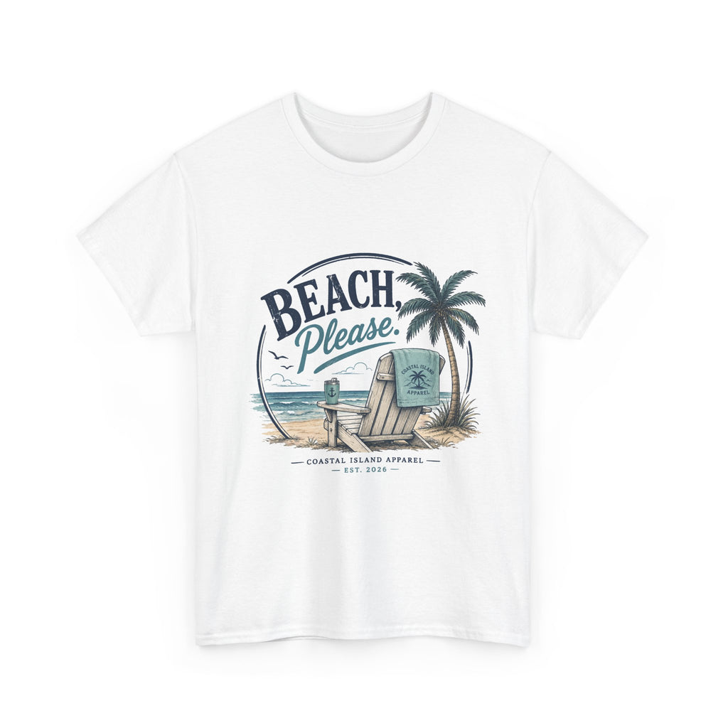 Beach Please T-Shirt — Vintage Palm Tree & Surfboard Summer Tee