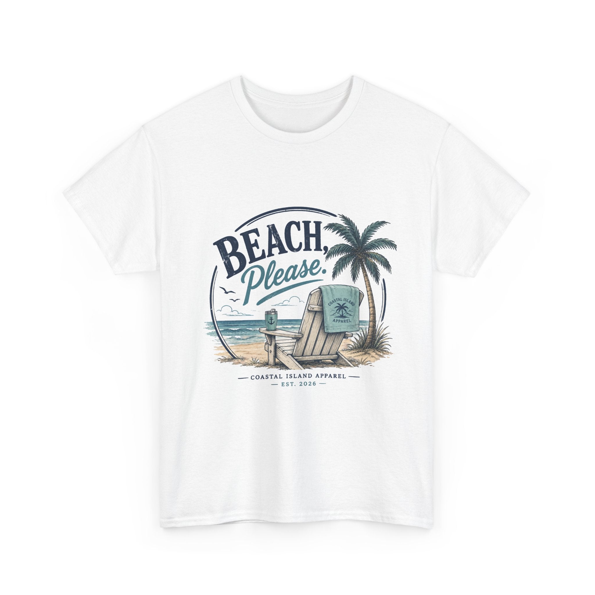 Beach Please T-Shirt — Vintage Palm Tree & Surfboard Summer Tee