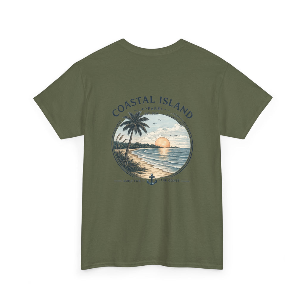 Coastal Island Sunset Tee — Beach Palm Tree Graphic T-Shirt