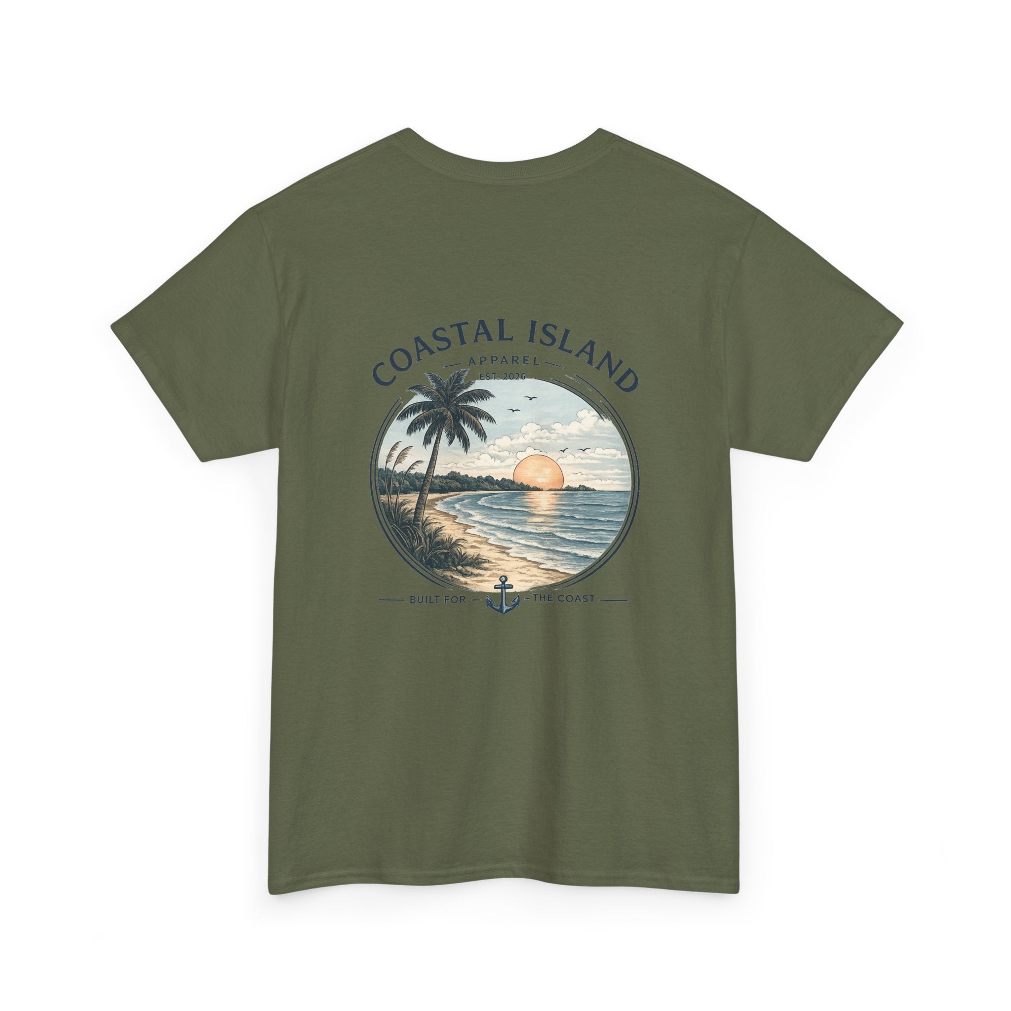 Coastal Island Sunset Tee — Beach Palm Tree Graphic T-Shirt