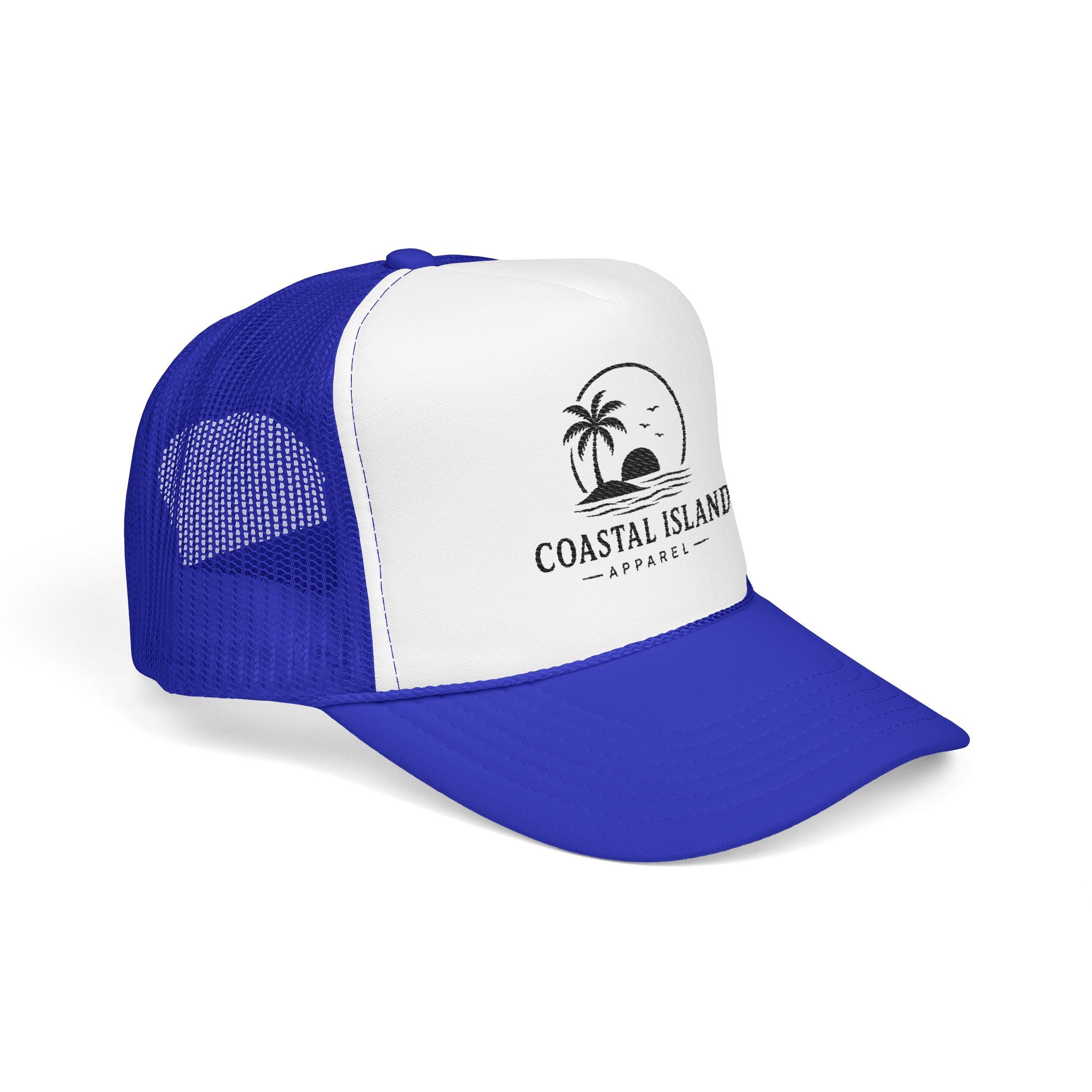 Coastal Island palm sunset Foam Trucker Hat | beach logo cap