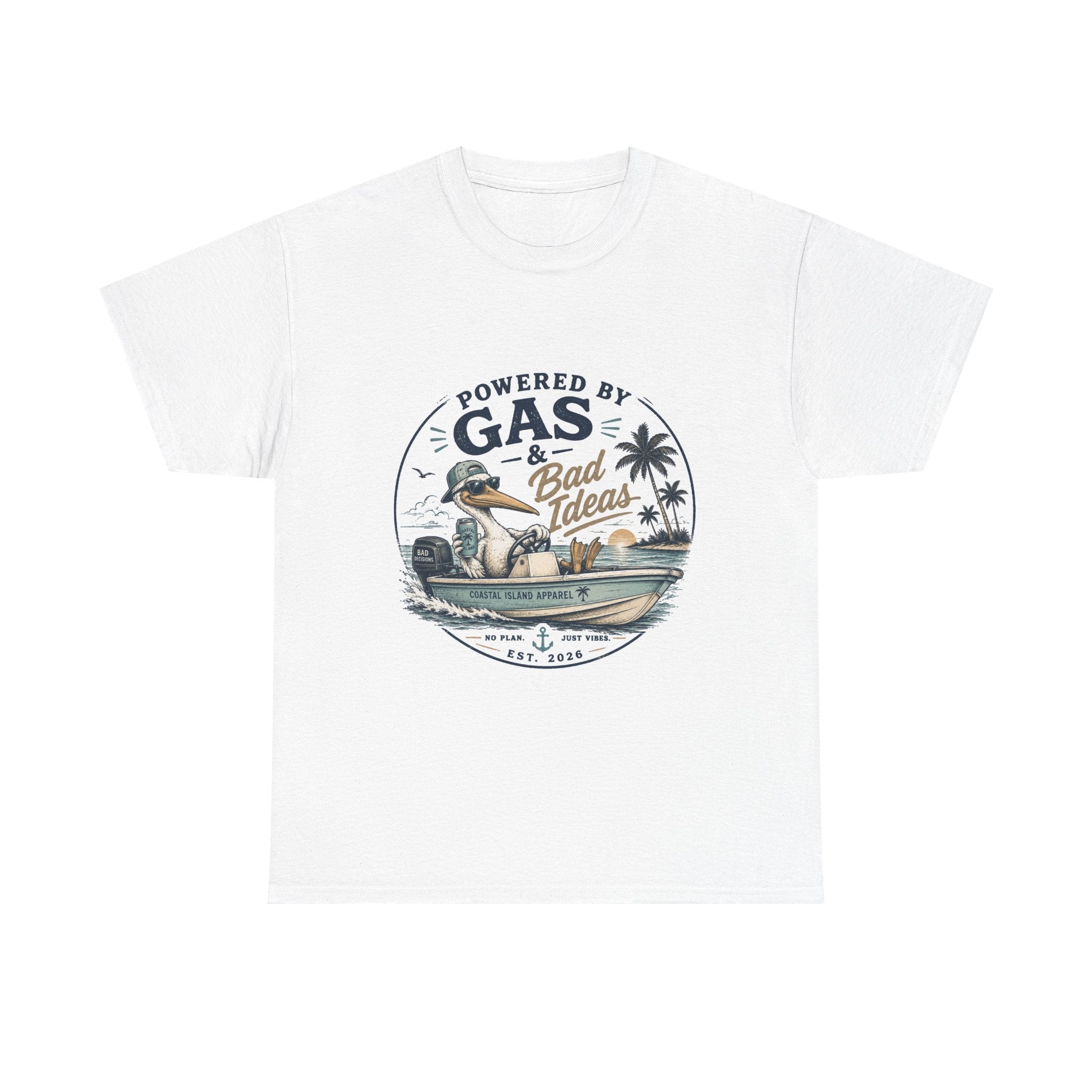 Gas & Bad Ideas Boat T‑Shirt — Funny Fishing Beach Tee