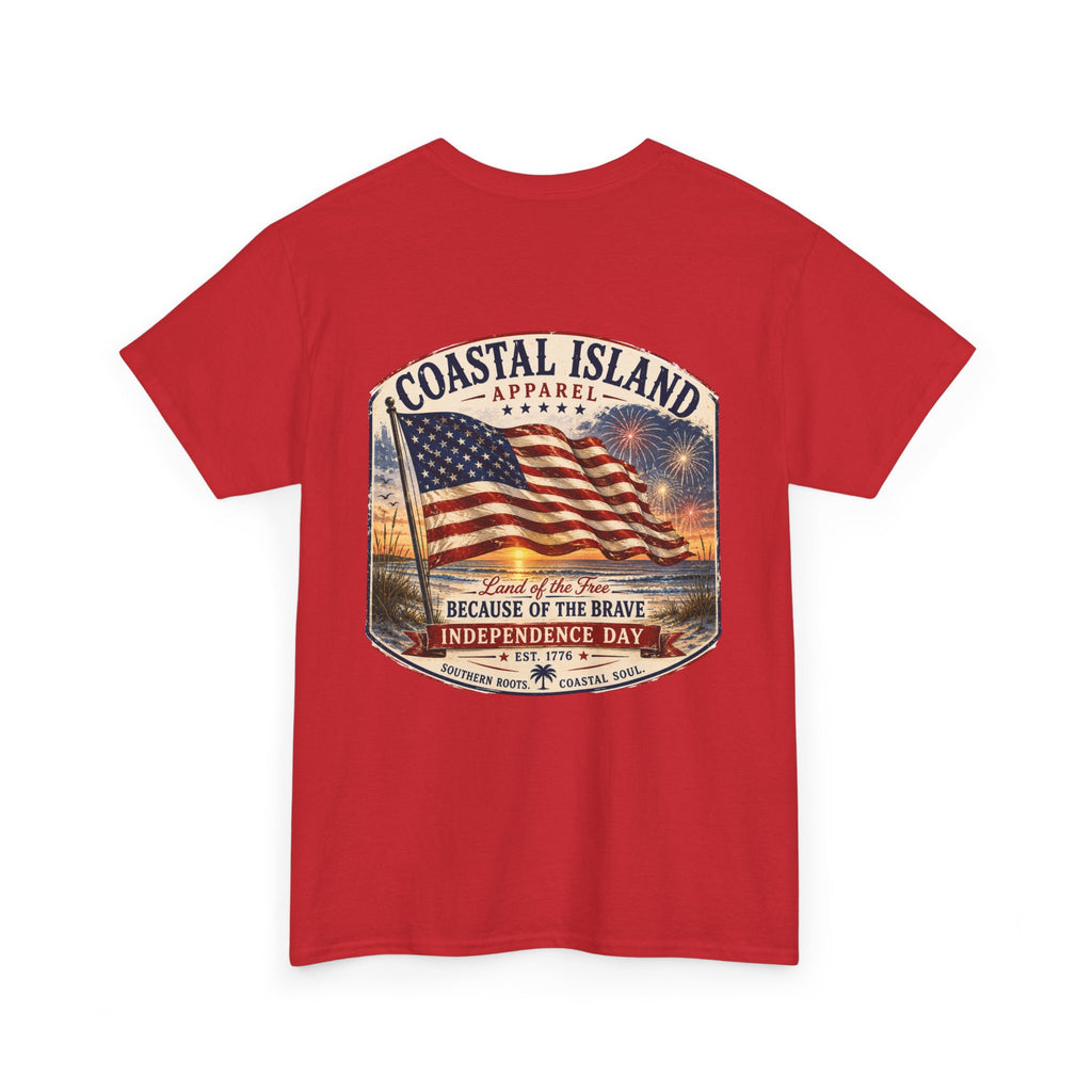Coastal Island USA Flag Tee — "Because of the Brave" Independence Day T‑Shirt