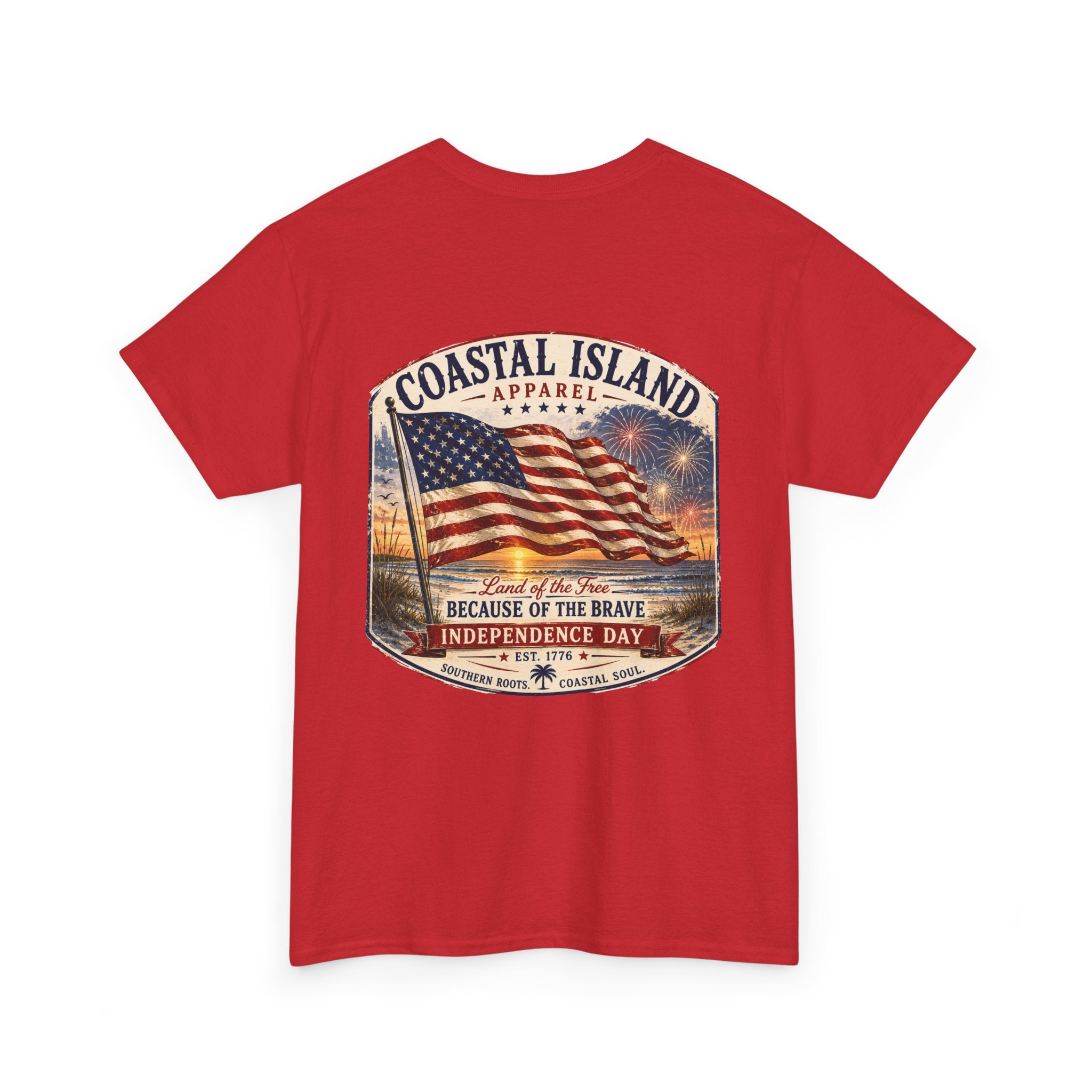 Coastal Island USA Flag Tee — "Because of the Brave" Independence Day T‑Shirt