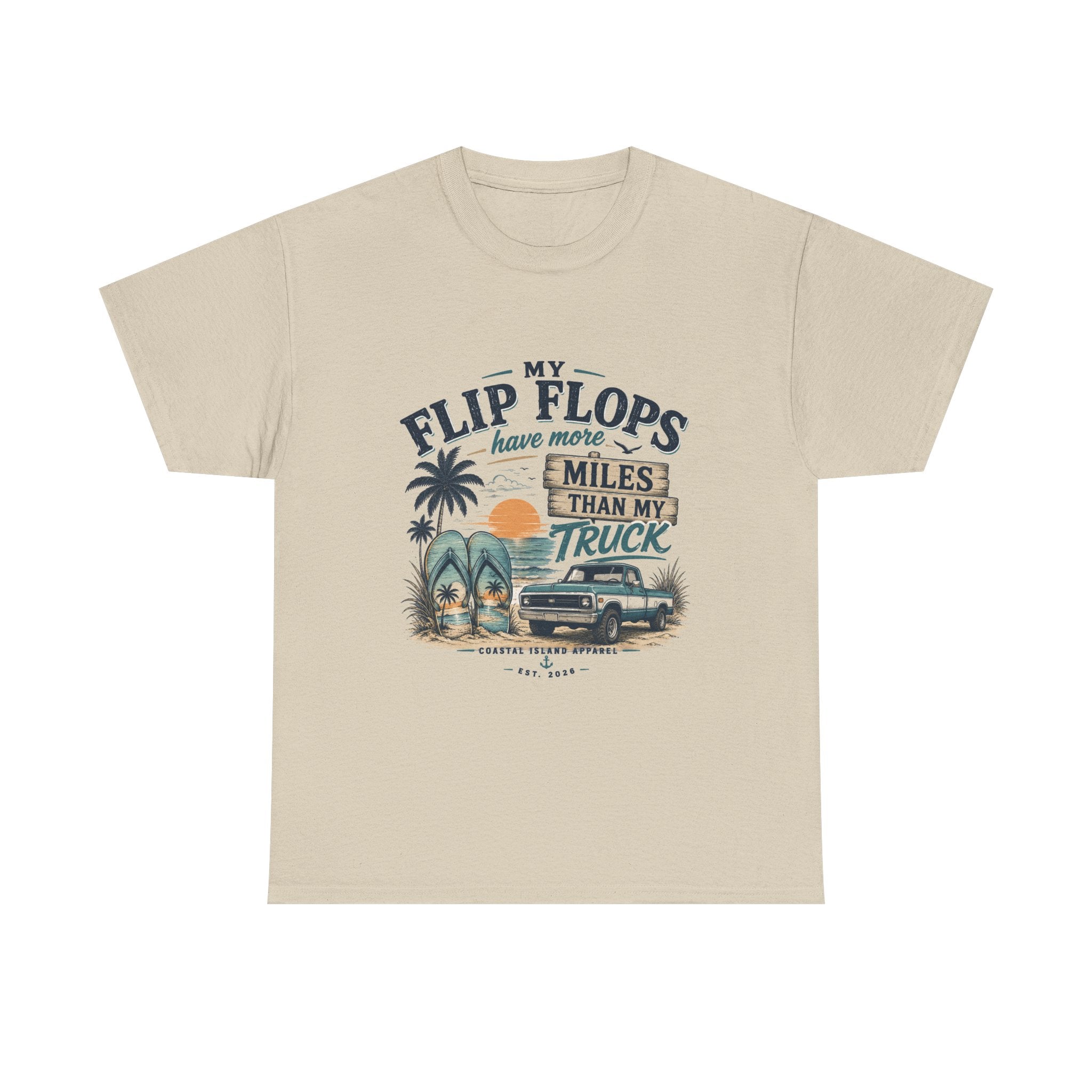 Flip Flops Have More Miles Than My Truck Graphic Tee — Beach Vintage Truck T-Shirt