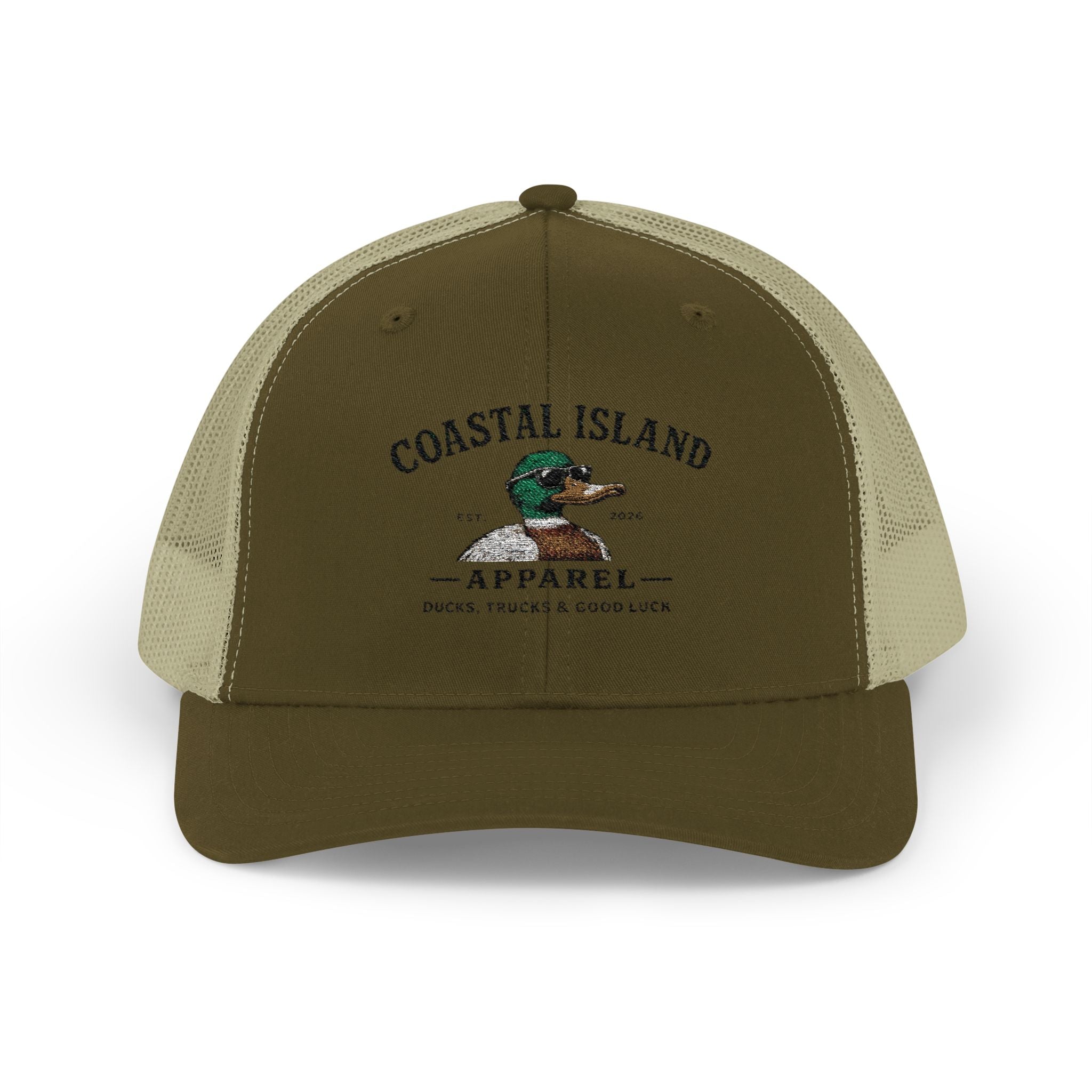 Coastal Island Trucker Cap — Vintage Duck Logo Snapback Hat