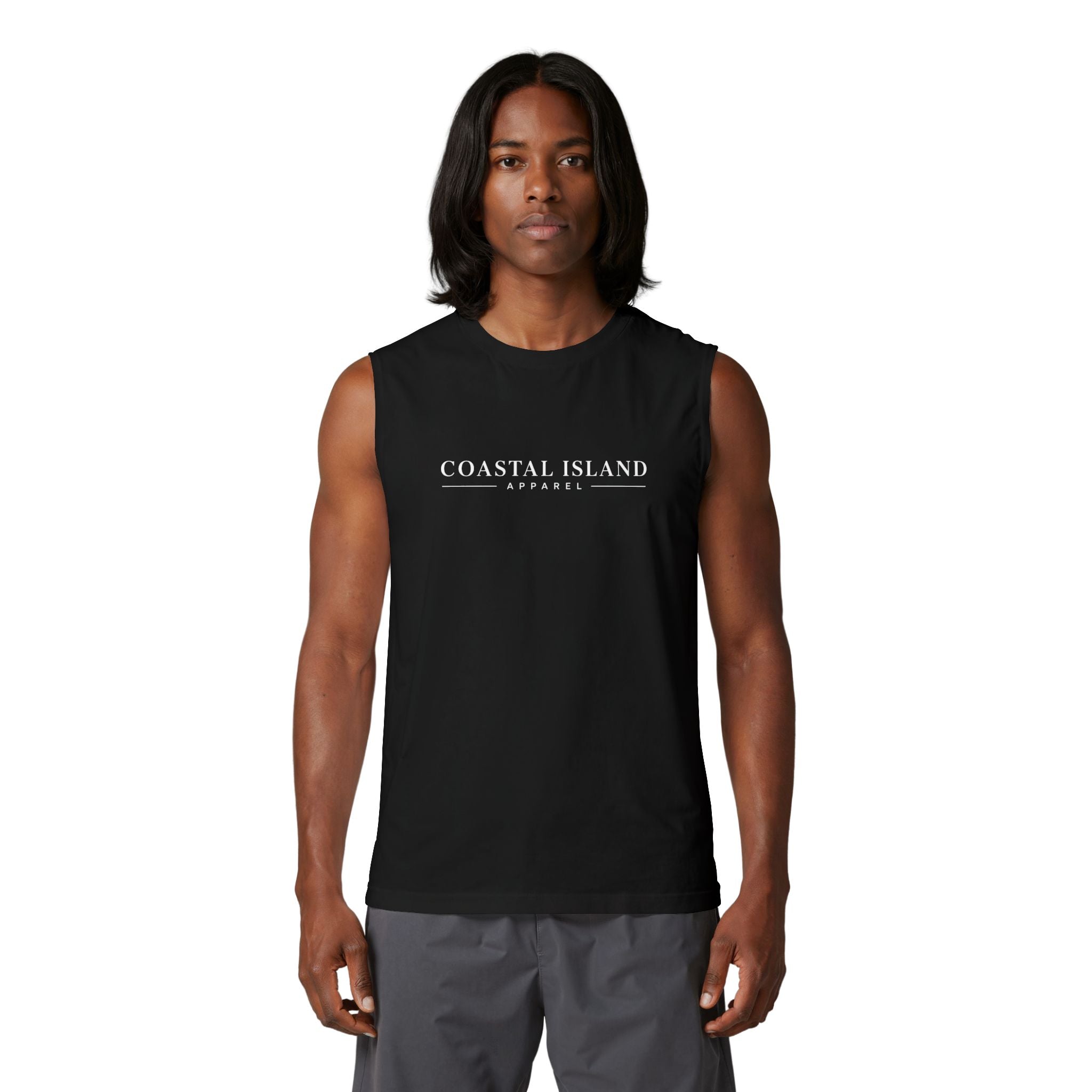Coastal Island Muscle Tank — Minimal Beach Logo Tank Top