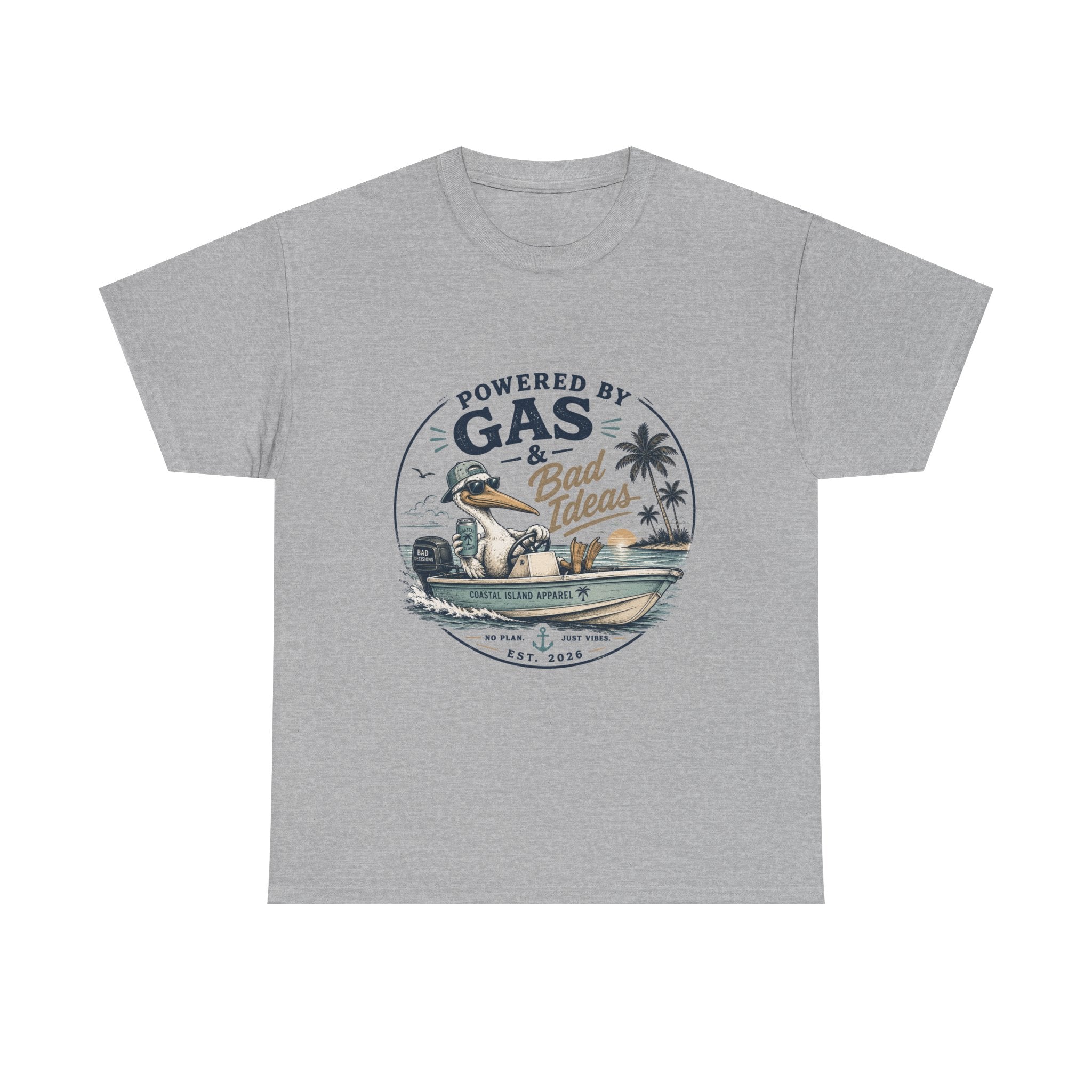 Gas & Bad Ideas Boat T‑Shirt — Funny Fishing Beach Tee