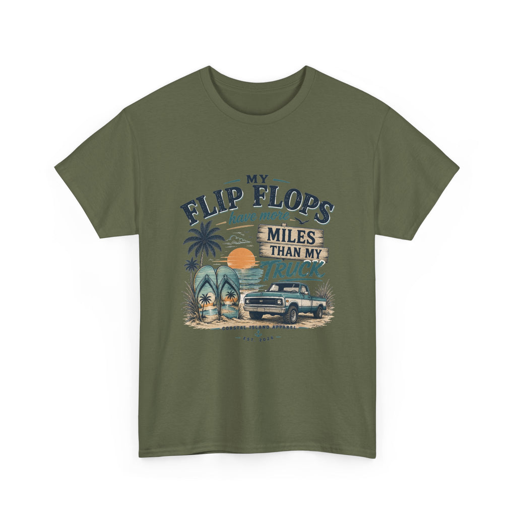Flip Flops Have More Miles Than My Truck Graphic Tee — Beach Vintage Truck T-Shirt