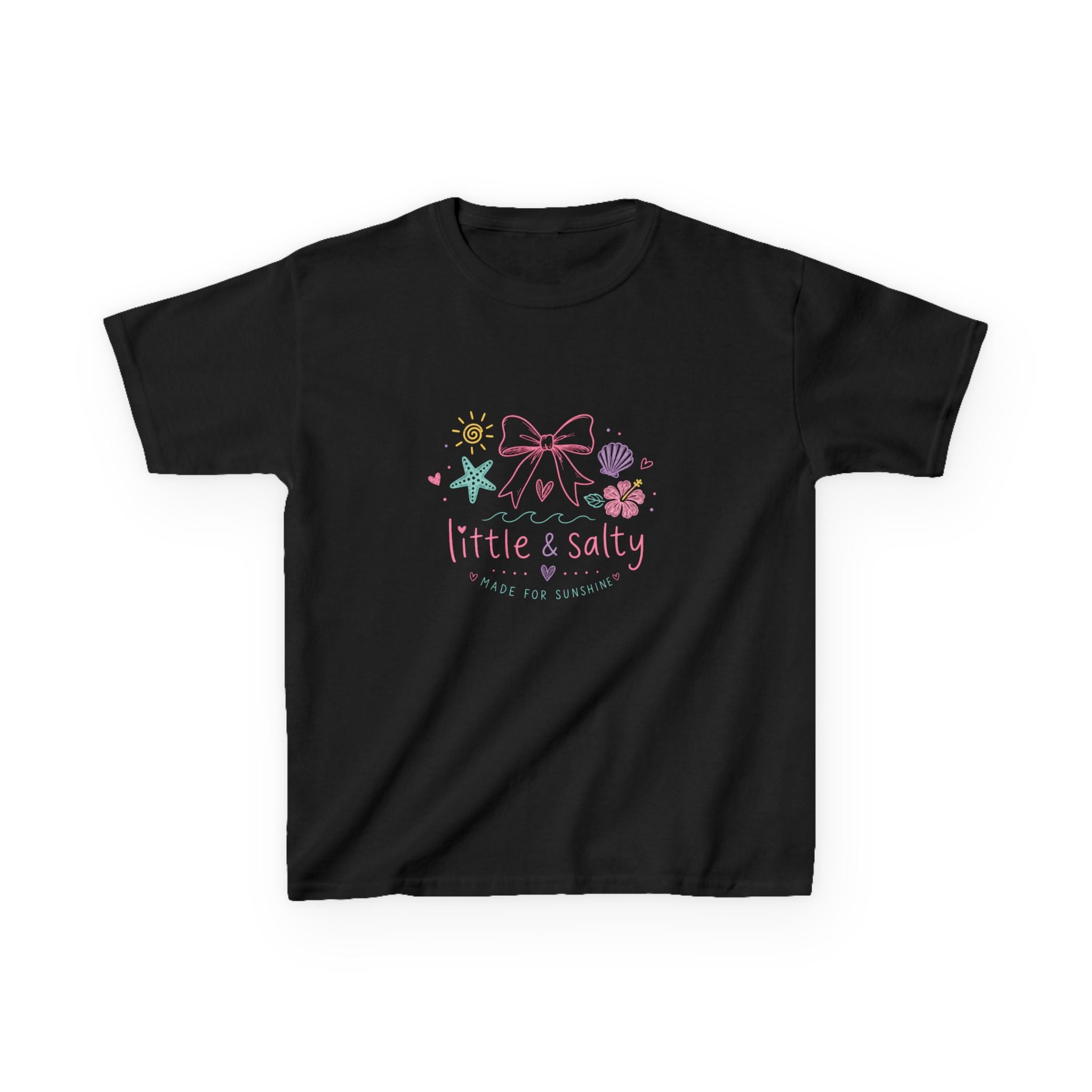 Girl's Tee — "Little & Salty" Pastel Seashells Graphic