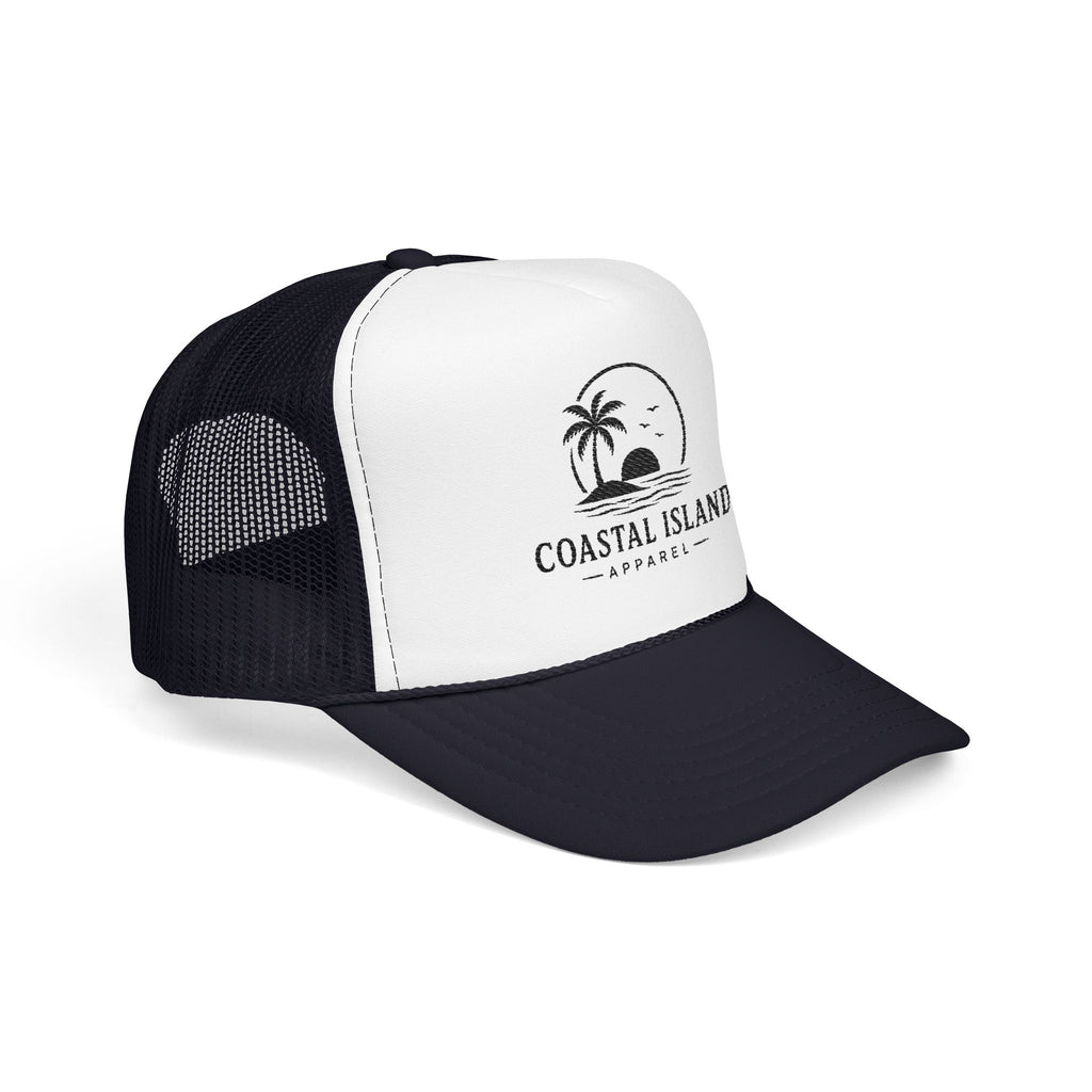 Coastal Island palm sunset Foam Trucker Hat | beach logo cap