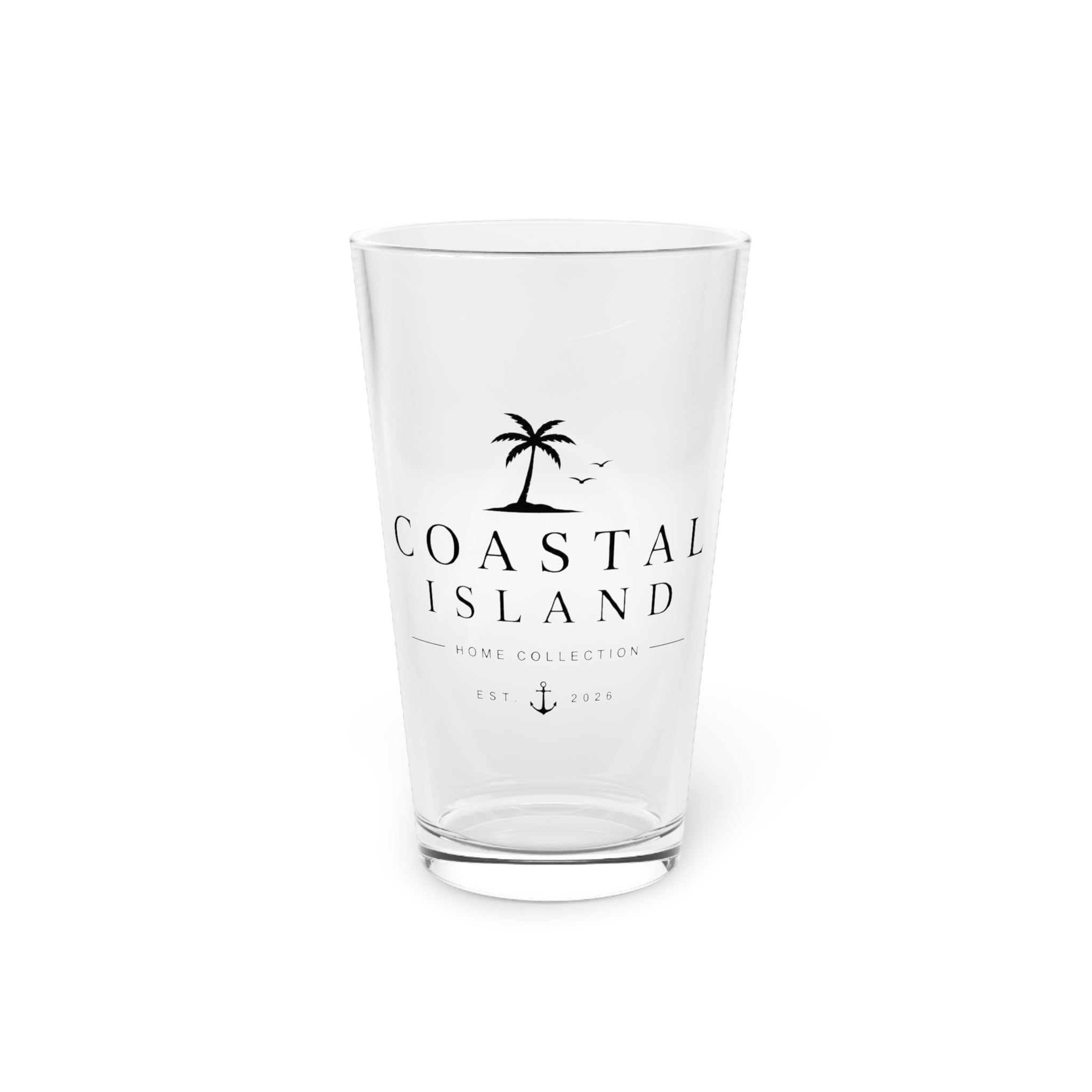 Coastal Island 16oz Pint Glass – Beach Palm Logo Beer & Cocktail Glass