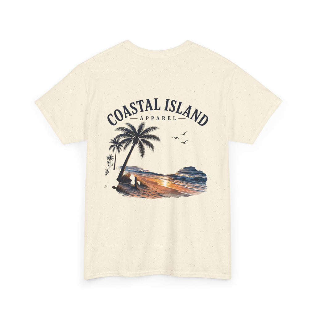 Coastal Island Sunset Beach T-Shirt | Palm Tree Ocean Graphic Tee