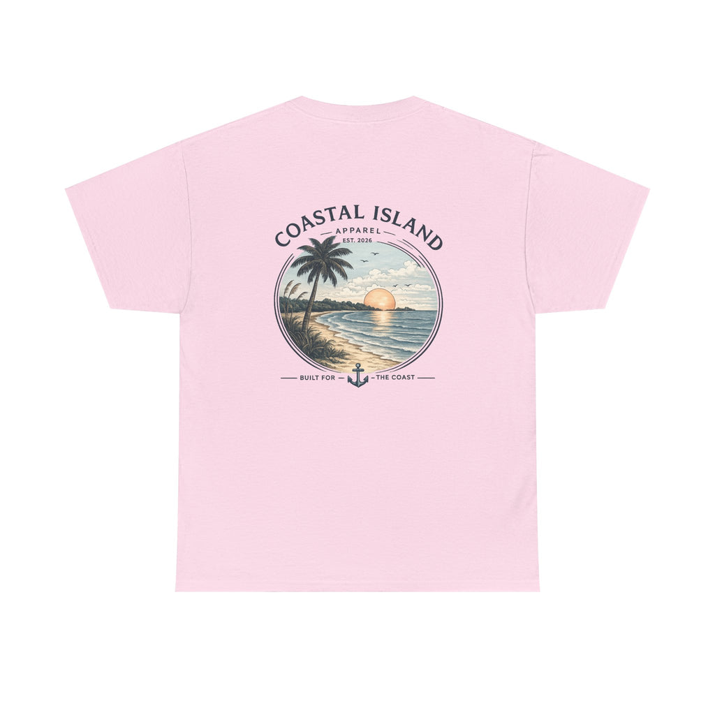 Coastal Island Sunset Tee — Beach Palm Tree Graphic T-Shirt