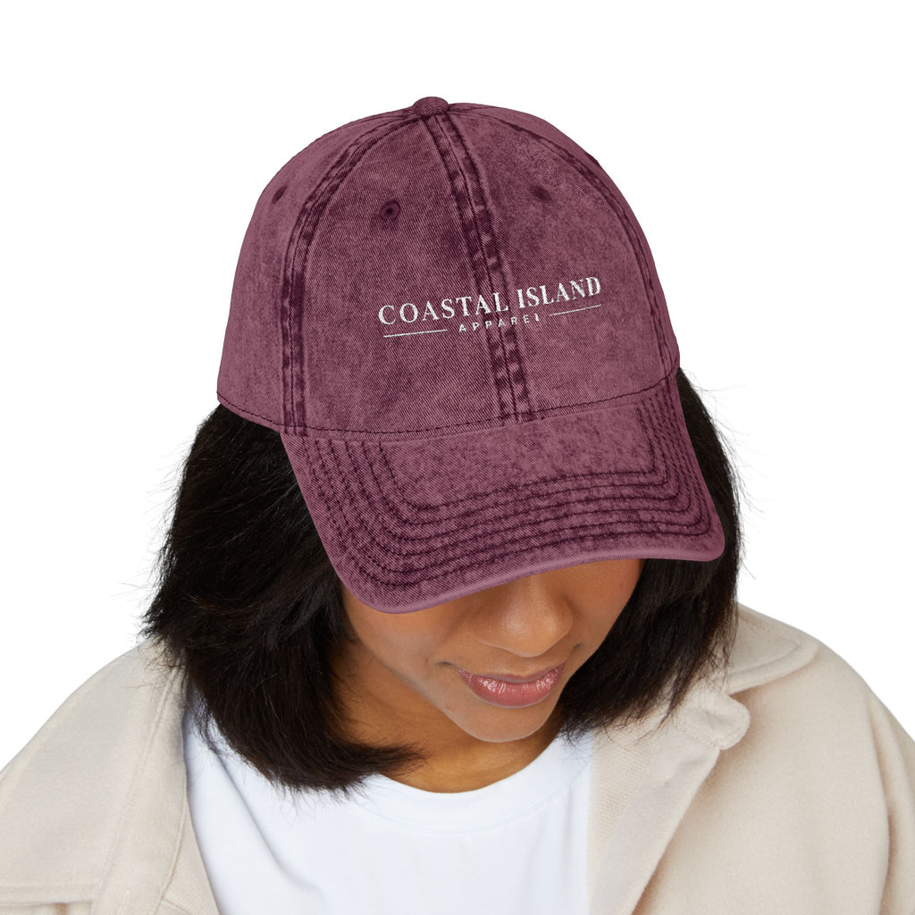Vintage Embroidered Cap — "Coastal Island" Washed Dad Hat