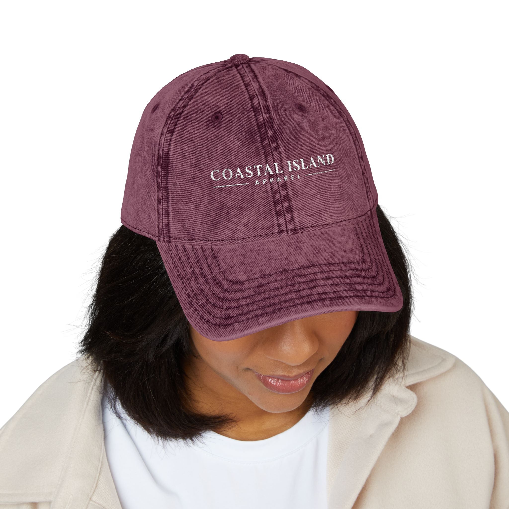 Vintage Embroidered Cap — "Coastal Island" Washed Dad Hat