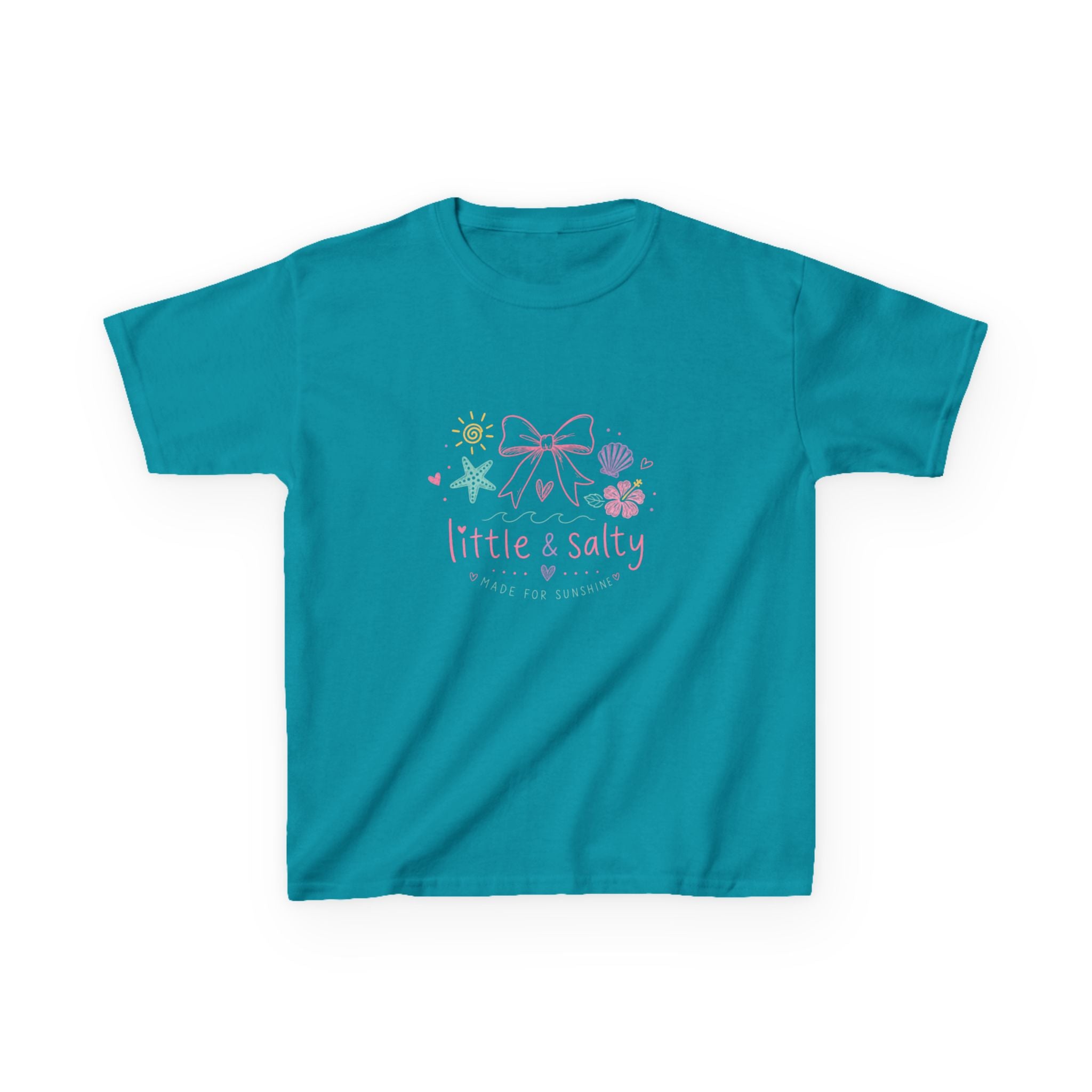 Girl's Tee — "Little & Salty" Pastel Seashells Graphic