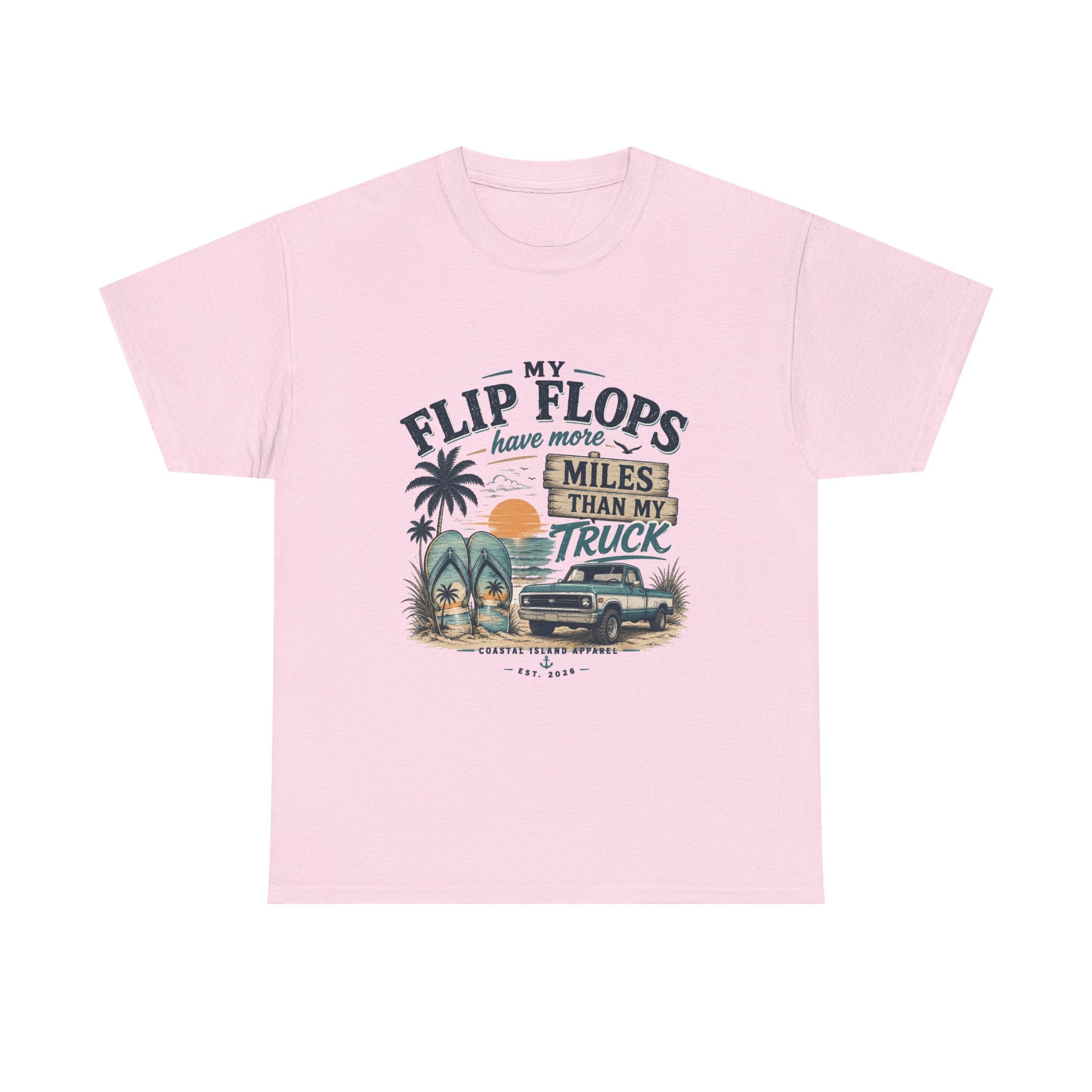 Flip Flops Have More Miles Than My Truck Graphic Tee — Beach Vintage Truck T-Shirt