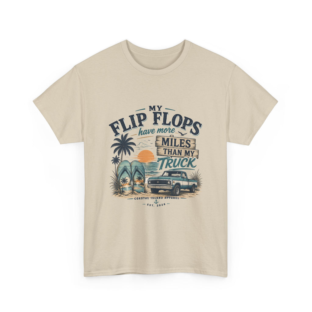 Flip Flops Have More Miles Than My Truck Graphic Tee — Beach Vintage Truck T-Shirt