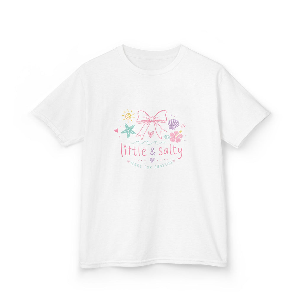 Girl's Tee — "Little & Salty" Pastel Seashells Graphic