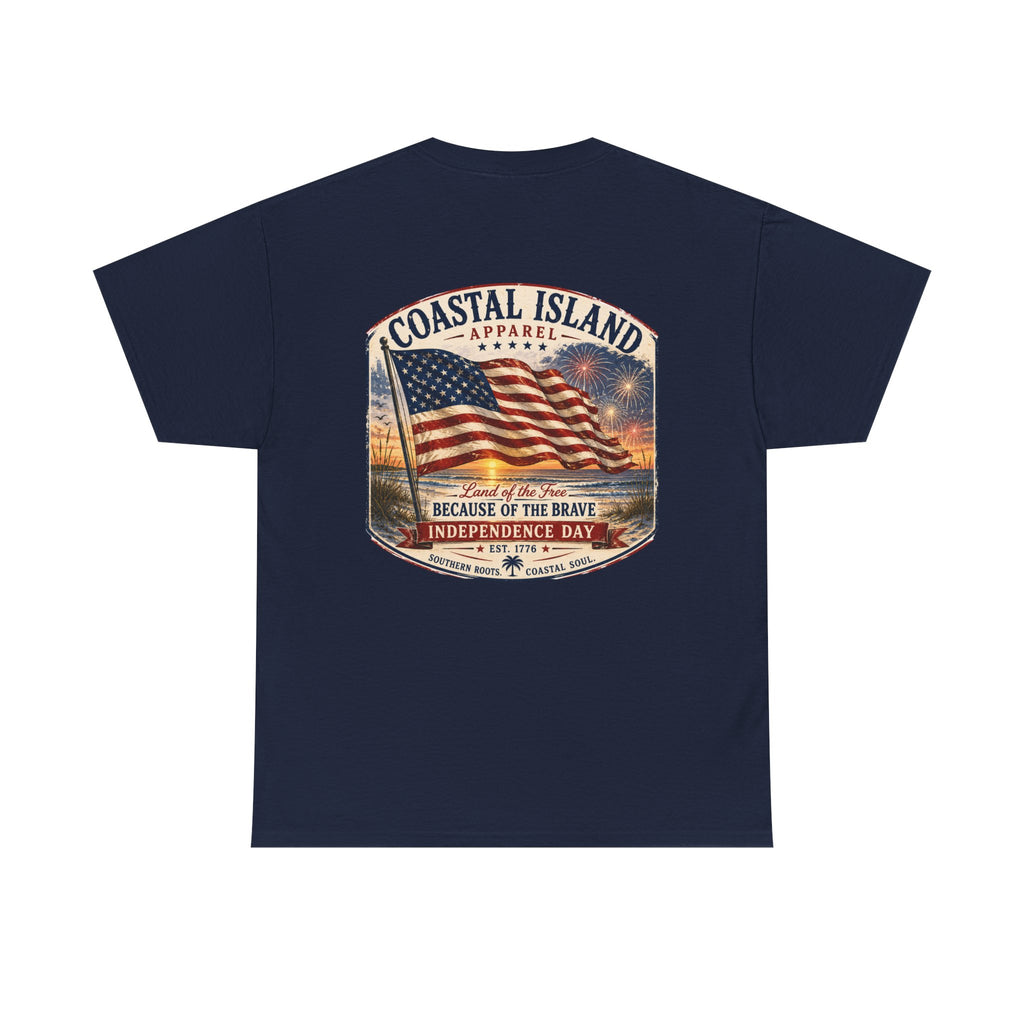Coastal Island USA Flag Tee — "Because of the Brave" Independence Day T‑Shirt