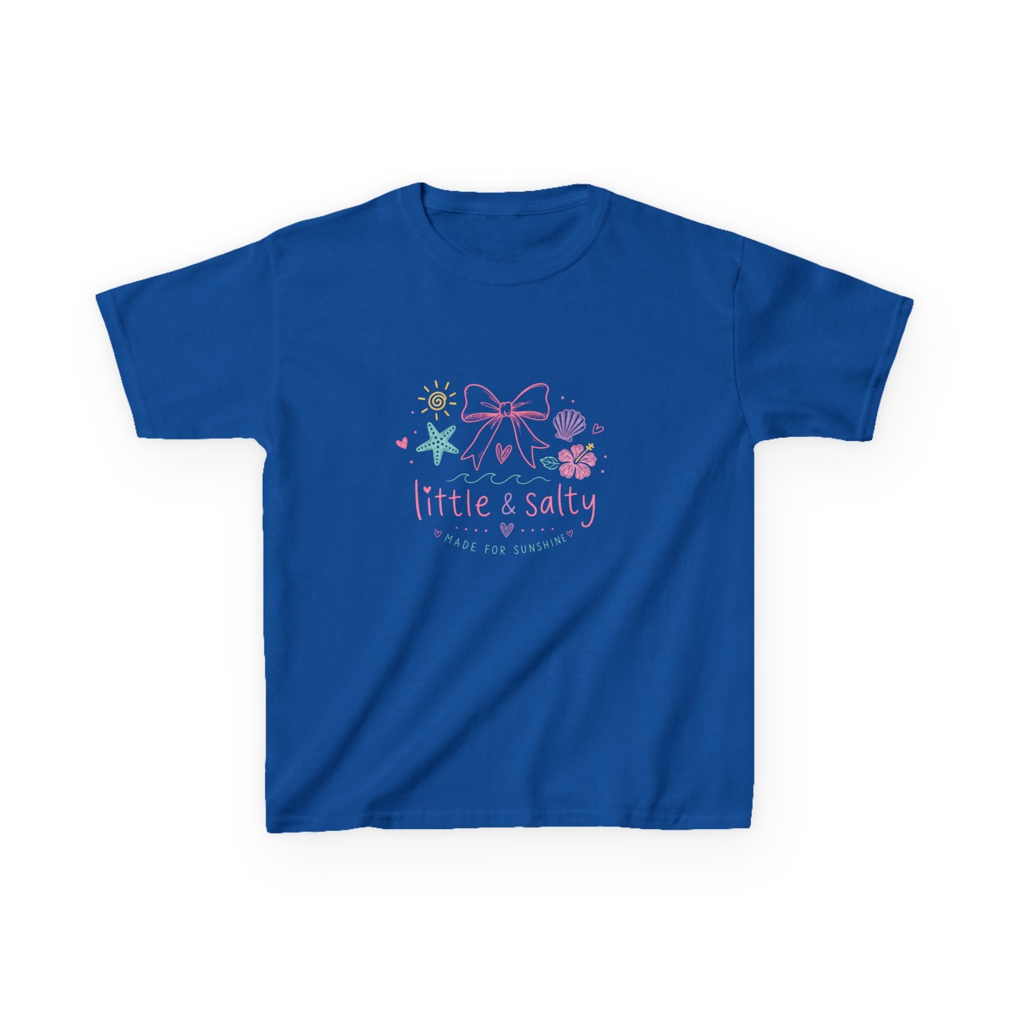 Girl's Tee — "Little & Salty" Pastel Seashells Graphic