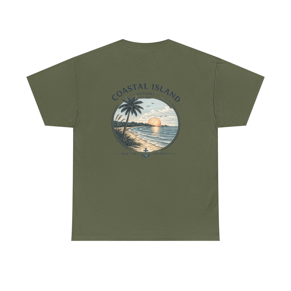 Coastal Island Sunset Tee — Beach Palm Tree Graphic T-Shirt