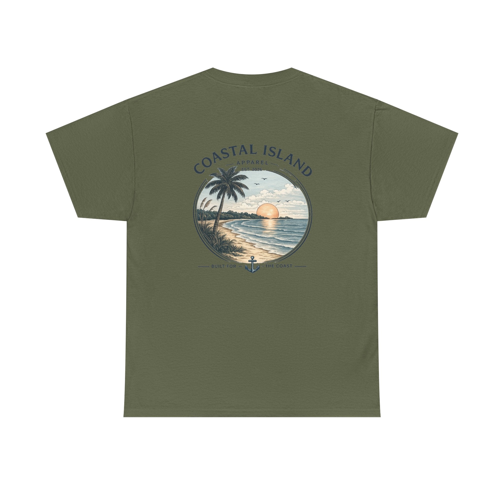 Coastal Island Sunset Tee — Beach Palm Tree Graphic T-Shirt