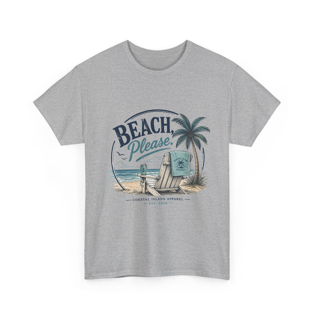 Beach Please T-Shirt — Vintage Palm Tree & Surfboard Summer Tee