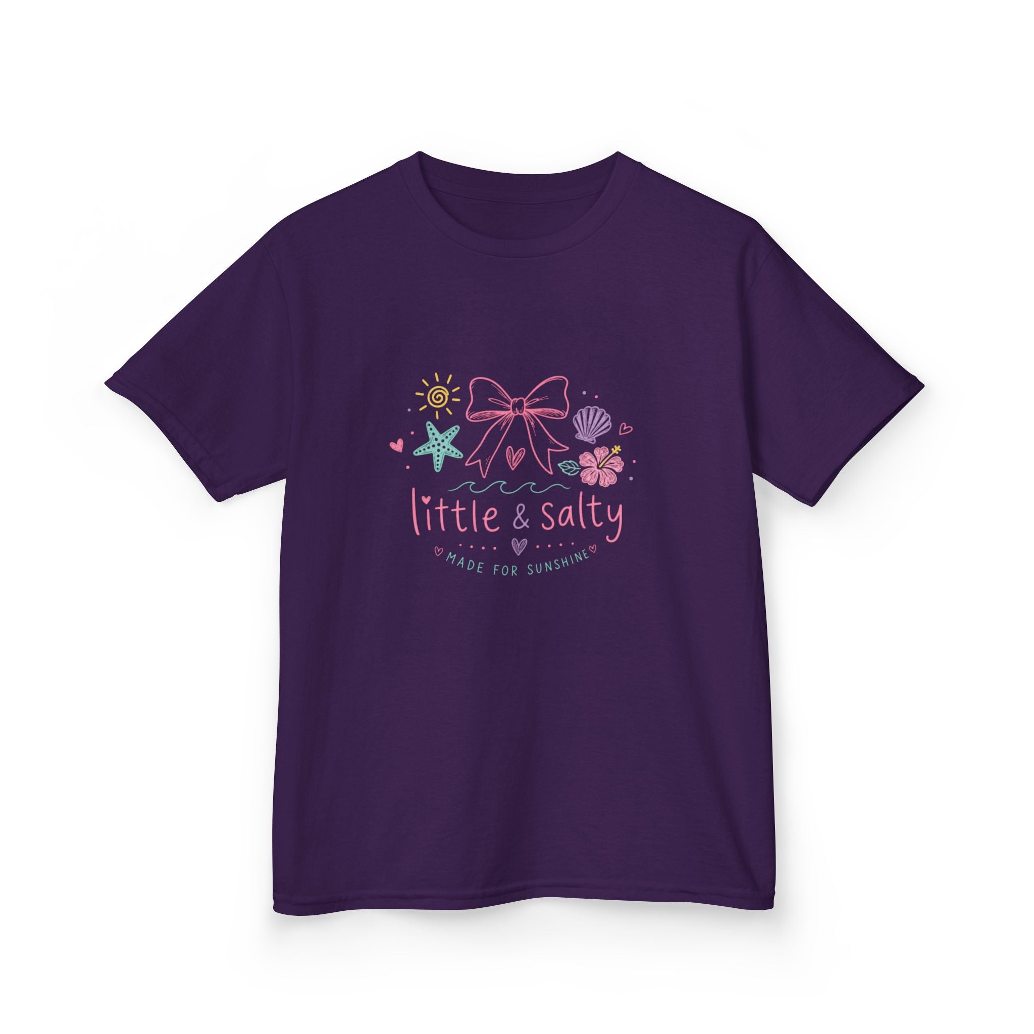 Girl's Tee — "Little & Salty" Pastel Seashells Graphic