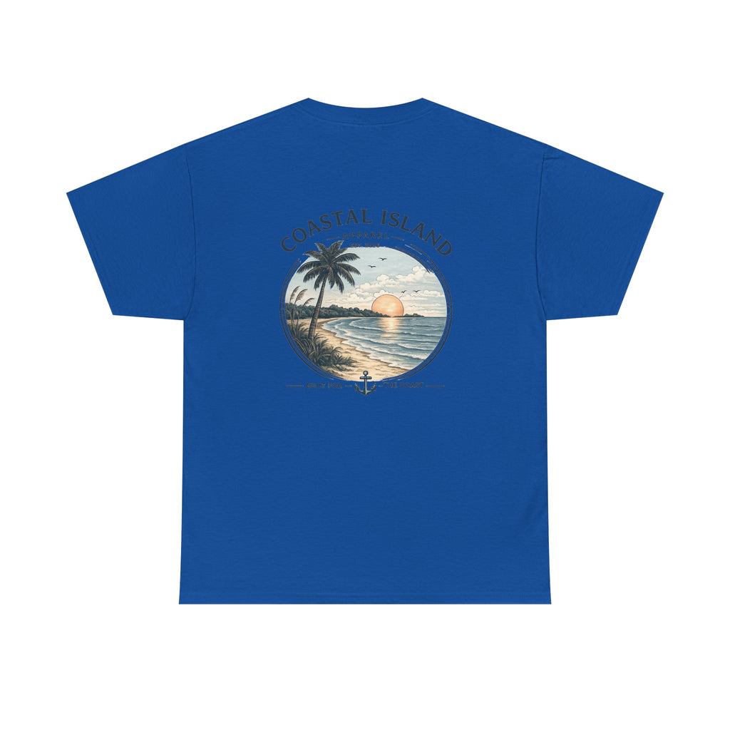 Coastal Island Sunset Tee — Beach Palm Tree Graphic T-Shirt