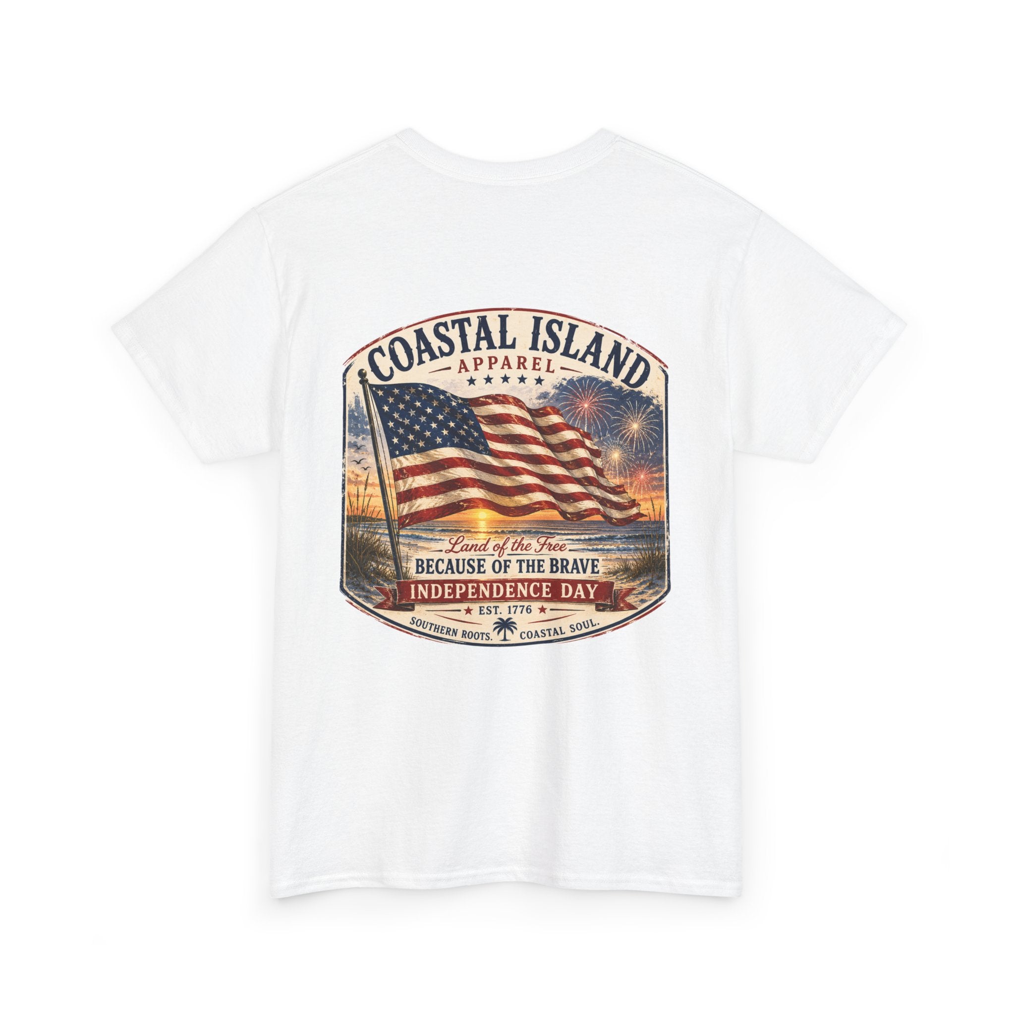 Coastal Island USA Flag Tee — "Because of the Brave" Independence Day T‑Shirt