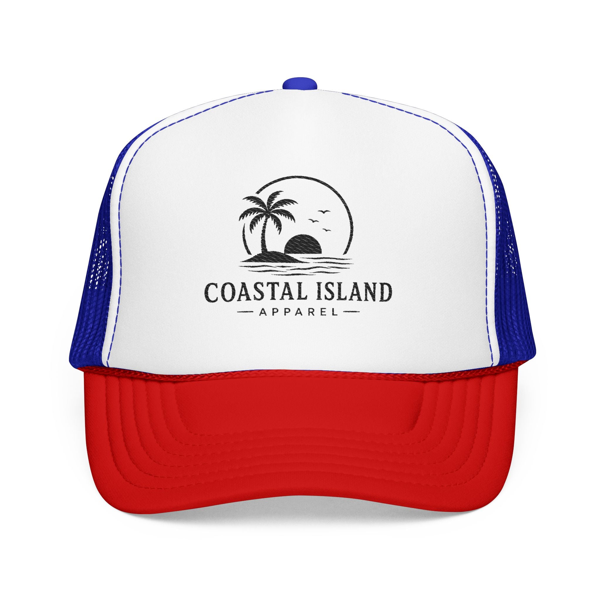 Coastal Island palm sunset Foam Trucker Hat | beach logo cap