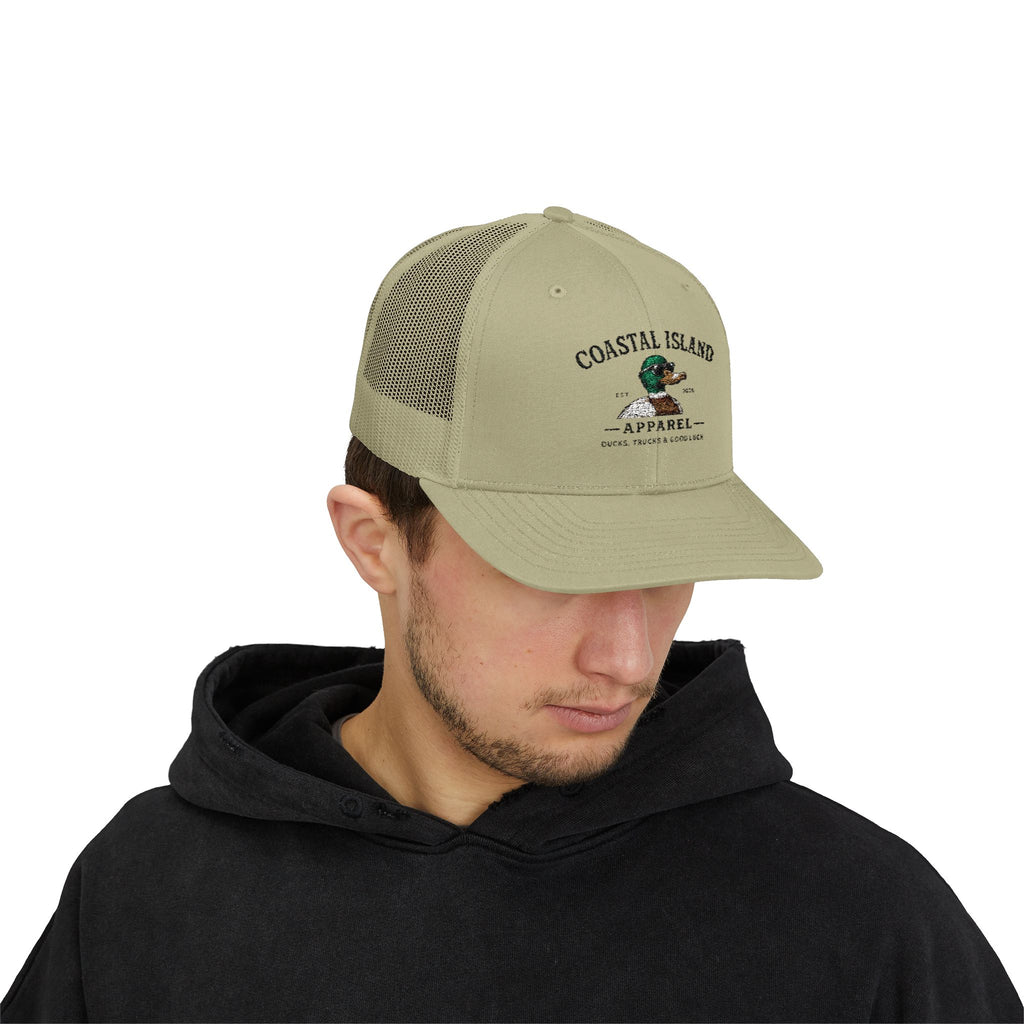 Coastal Island Trucker Cap — Vintage Duck Logo Snapback Hat