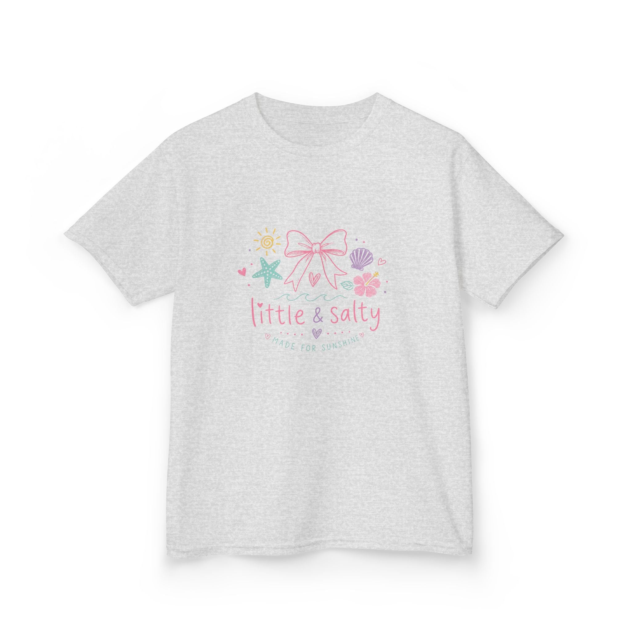 Girl's Tee — "Little & Salty" Pastel Seashells Graphic
