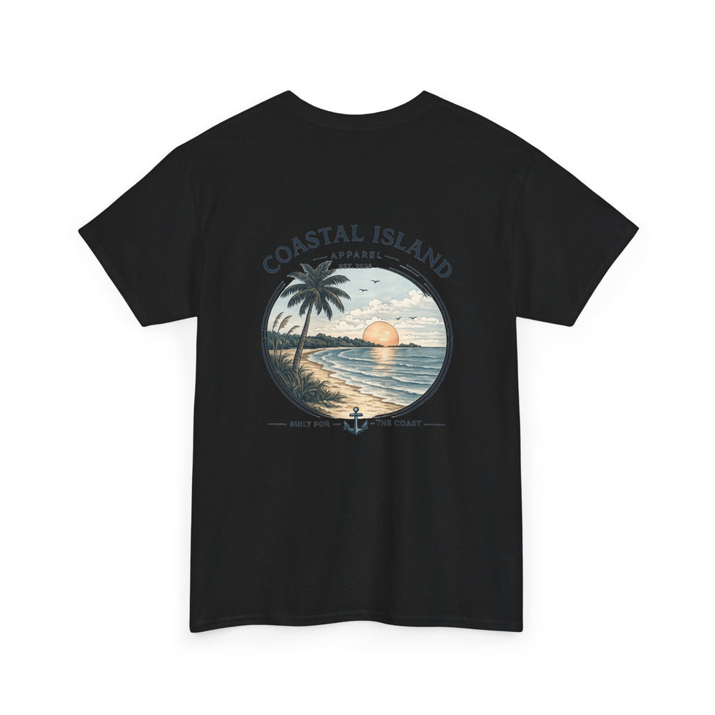 Coastal Island Sunset Tee — Beach Palm Tree Graphic T-Shirt