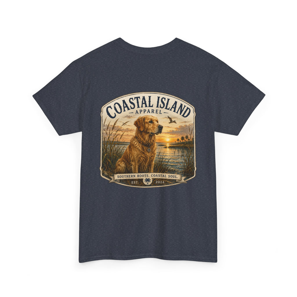 Coastal Island Retriever Logo Tee | Dog Sunset Beach Shirt