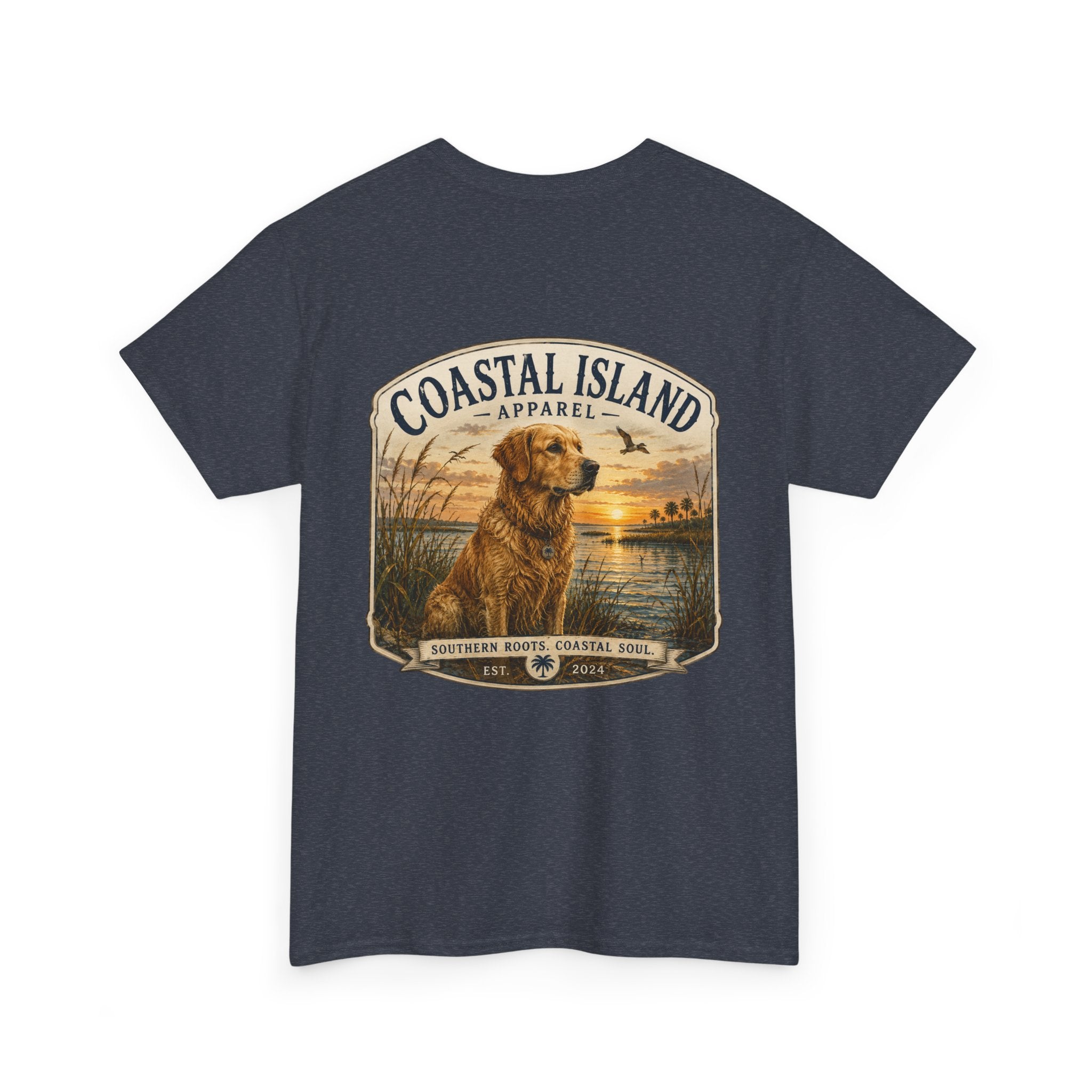 Coastal Island Retriever Logo Tee | Dog Sunset Beach Shirt