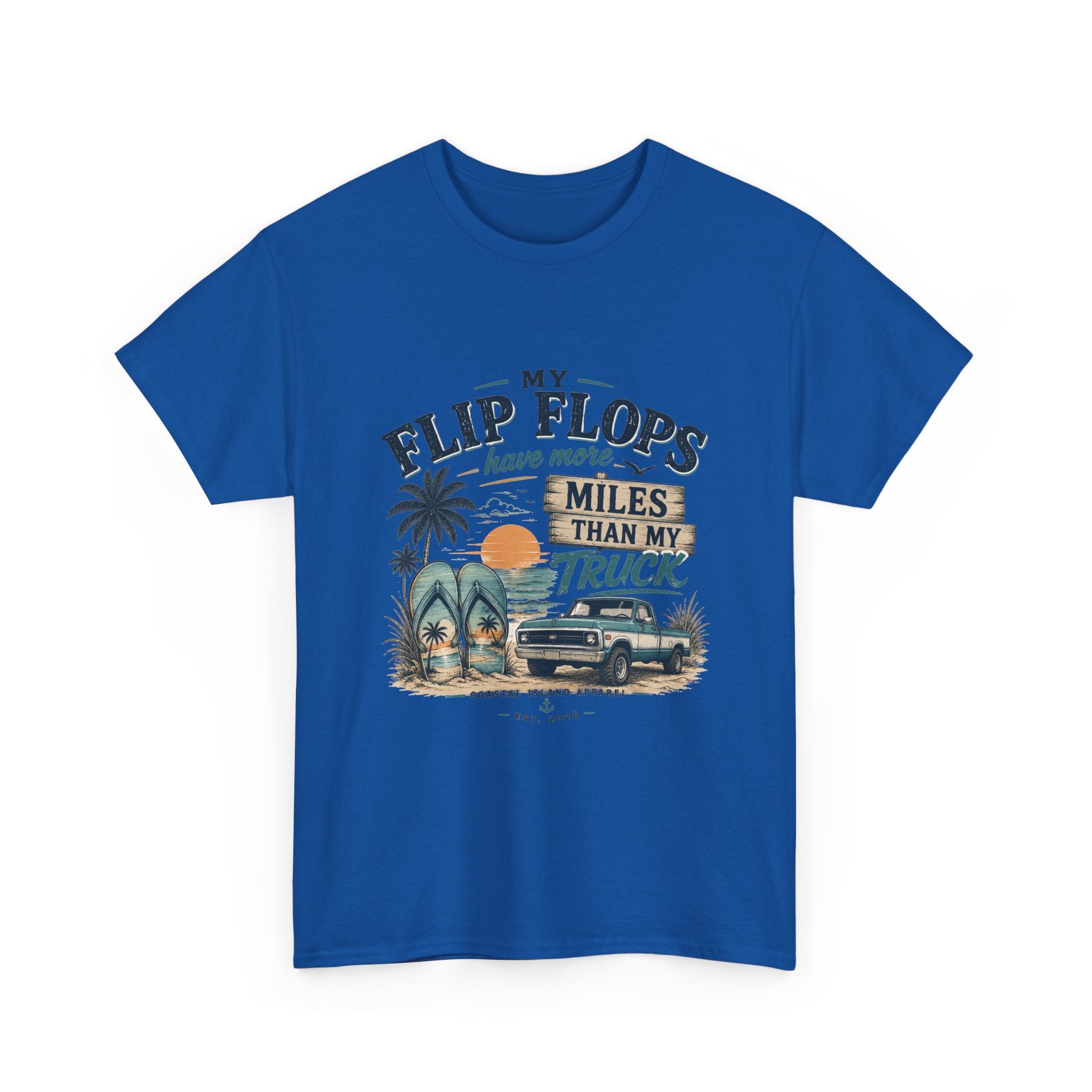 Flip Flops Have More Miles Than My Truck Graphic Tee — Beach Vintage Truck T-Shirt