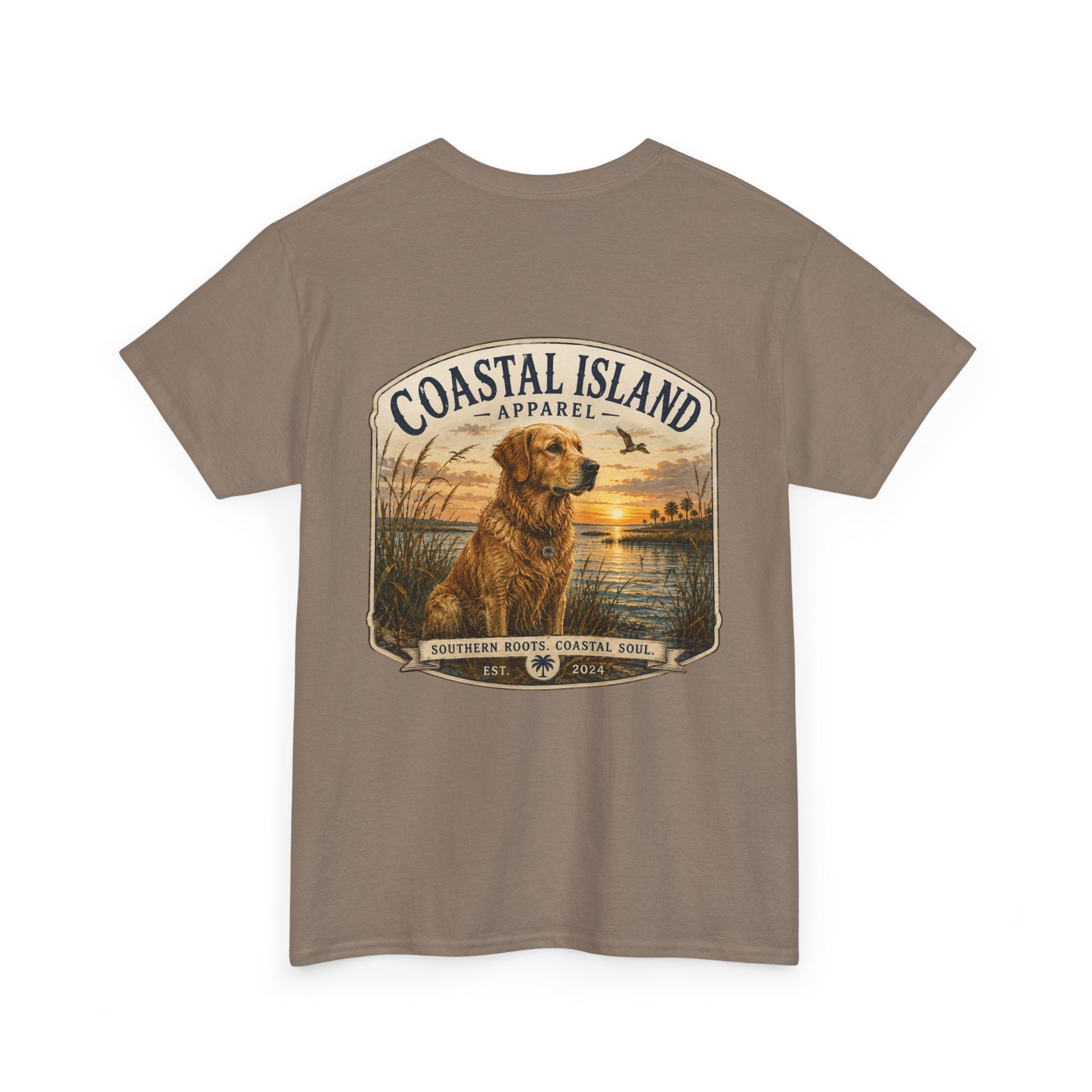 Coastal Island Retriever Logo Tee | Dog Sunset Beach Shirt