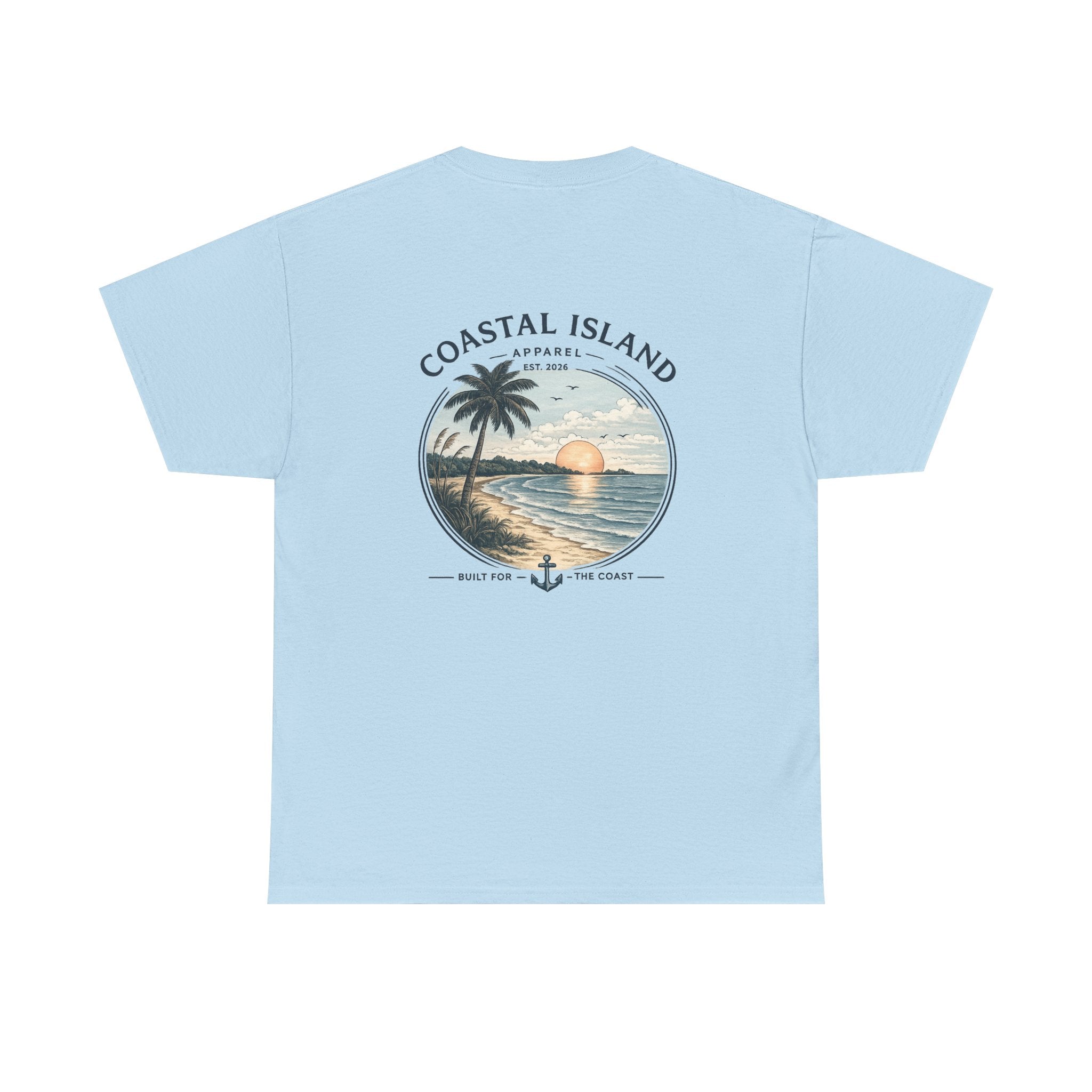 Coastal Island Sunset Tee — Beach Palm Tree Graphic T-Shirt