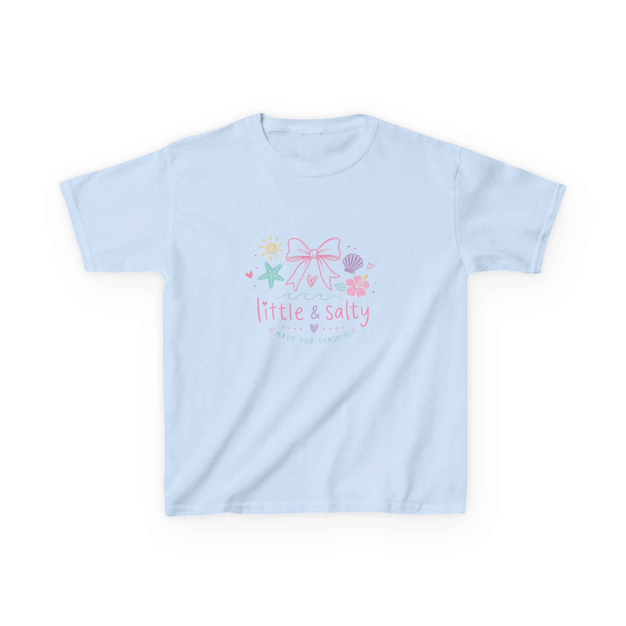 Girl's Tee — "Little & Salty" Pastel Seashells Graphic