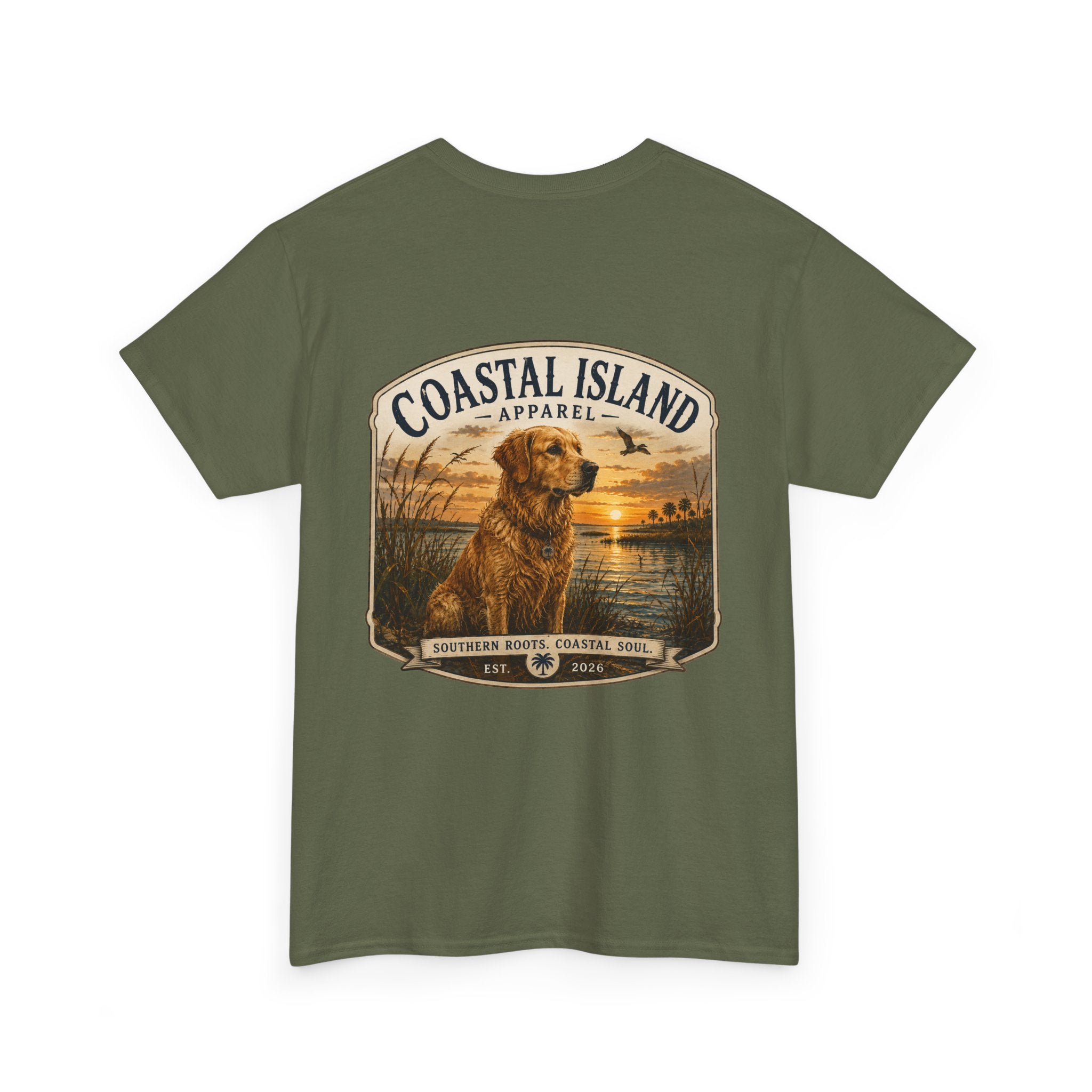 Coastal Island Retriever Logo Tee | Dog Sunset Beach Shirt